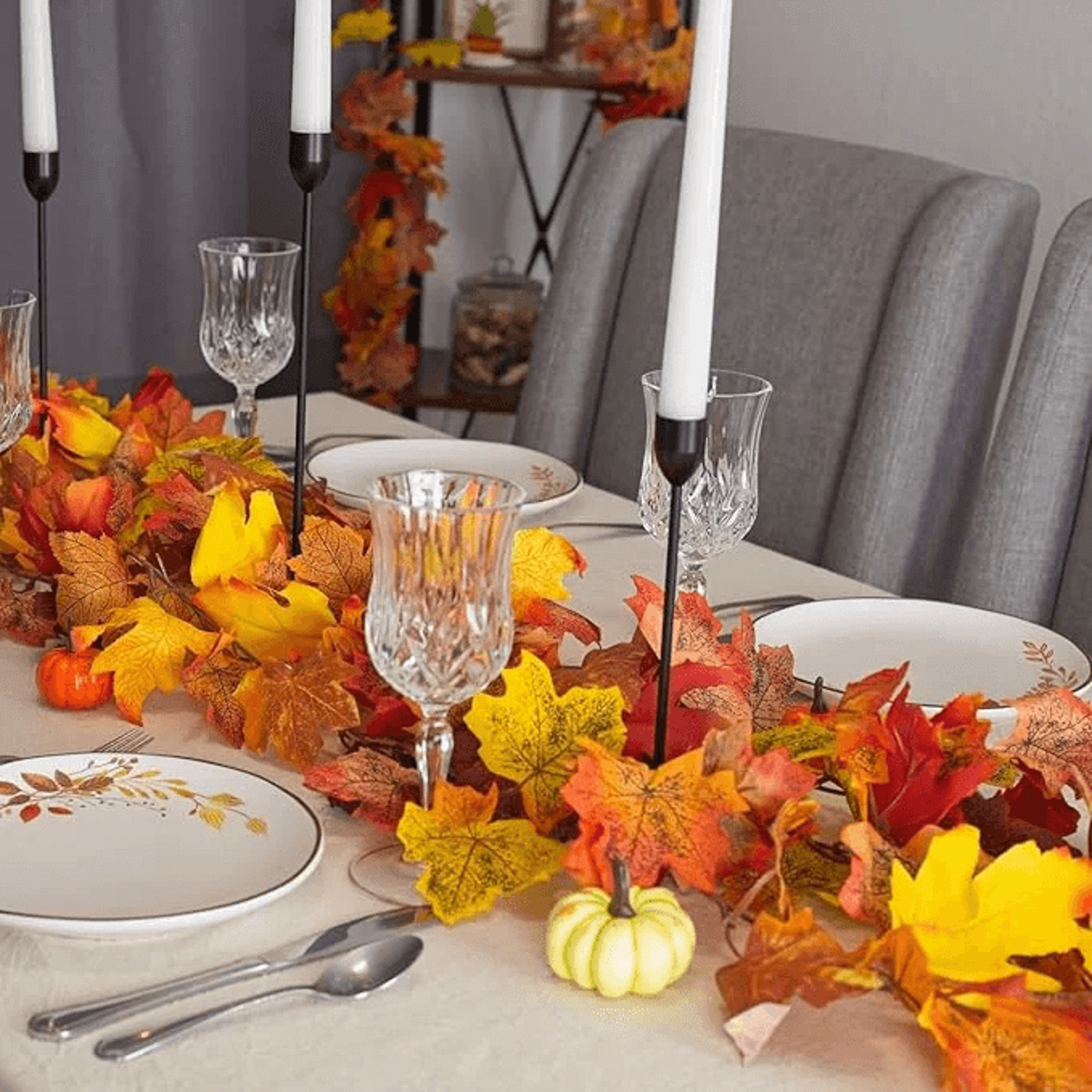Artificial Maple Leaf Fall Garland 59 Ft Orange Autumn Decoration Set Of 2 1