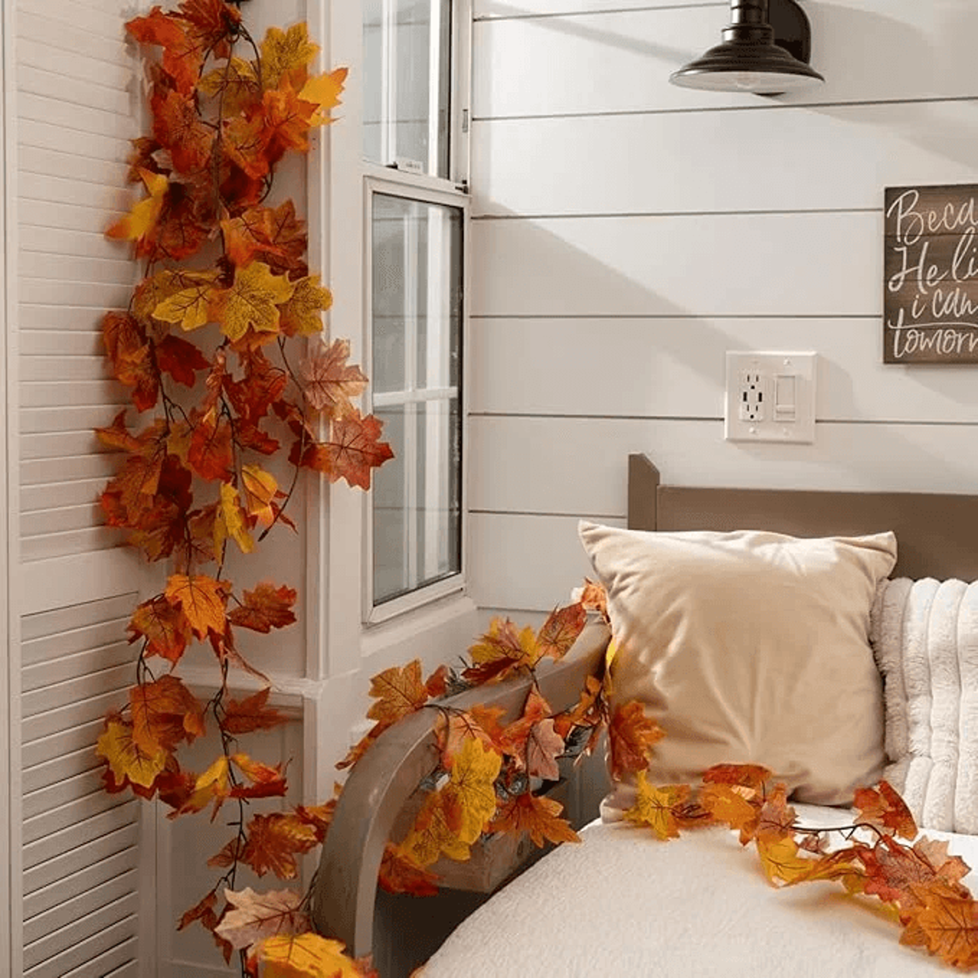 Artificial Maple Leaf Fall Garland 59 Ft Orange Autumn Decoration Set Of 2 3