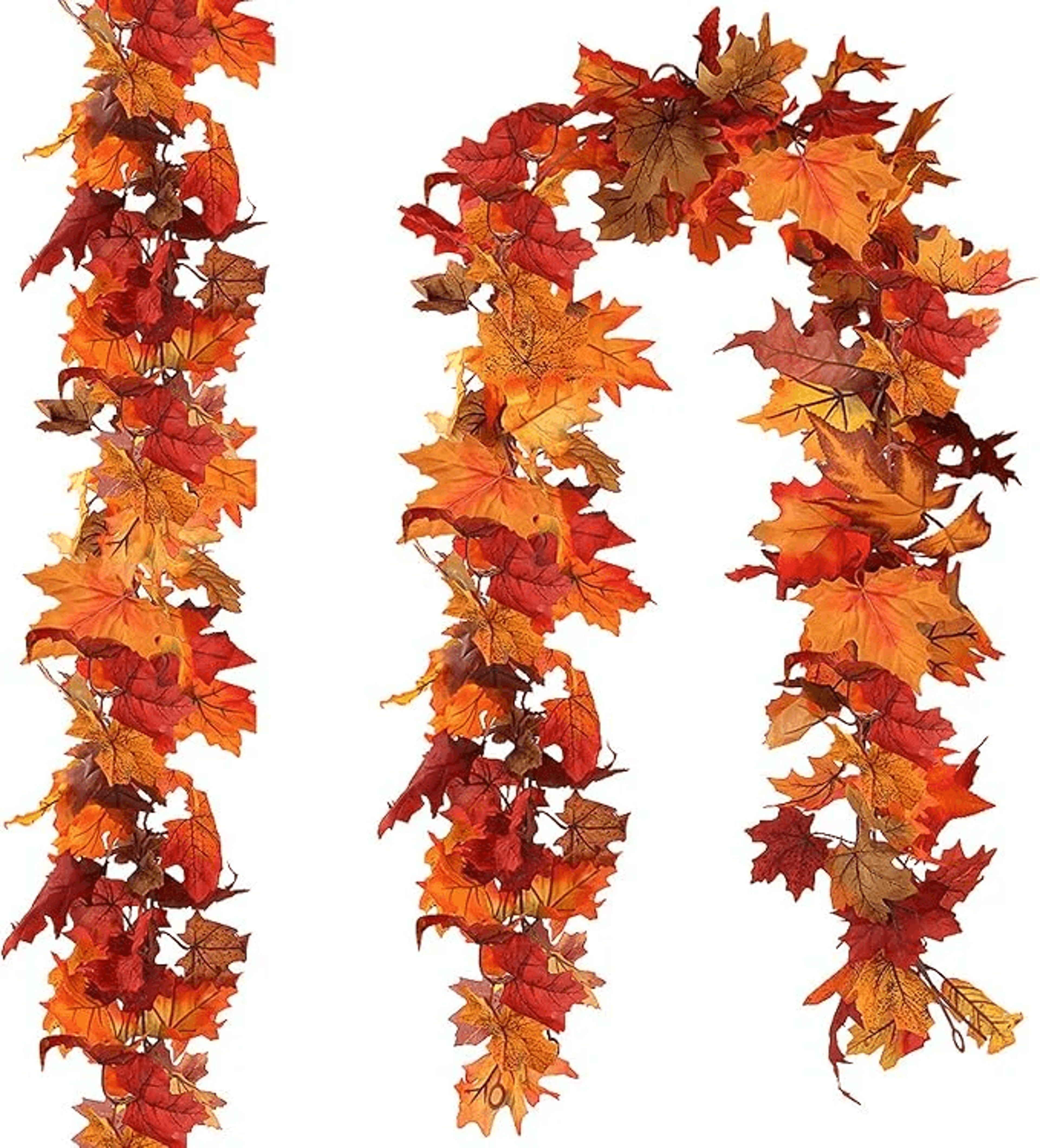 Artificial Maple Leaf Fall Garland 59 Ft Orange Autumn Decoration Set Of 2 0