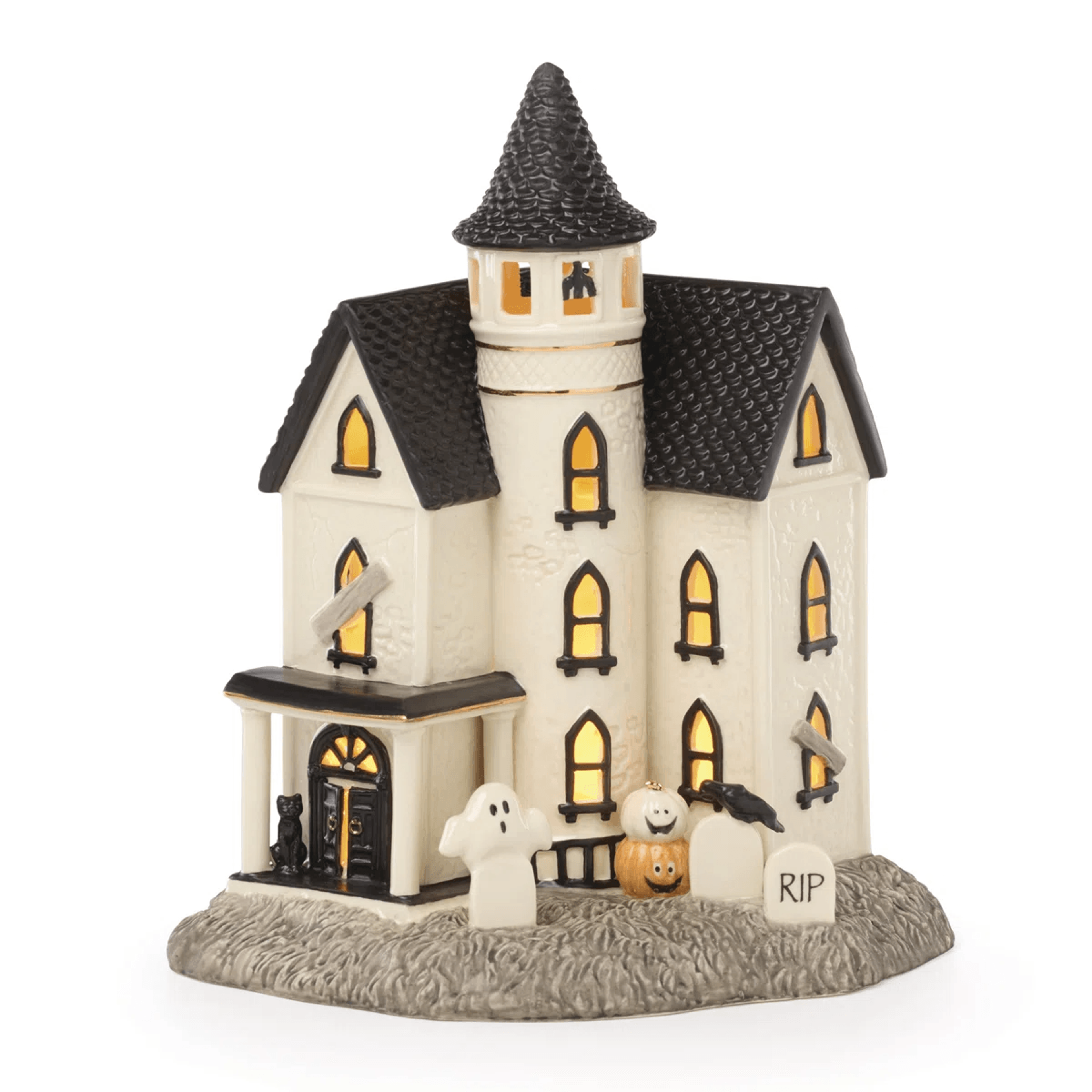 Vintage Halloween Lighted Porcelain Haunted Manor House Figurine 0