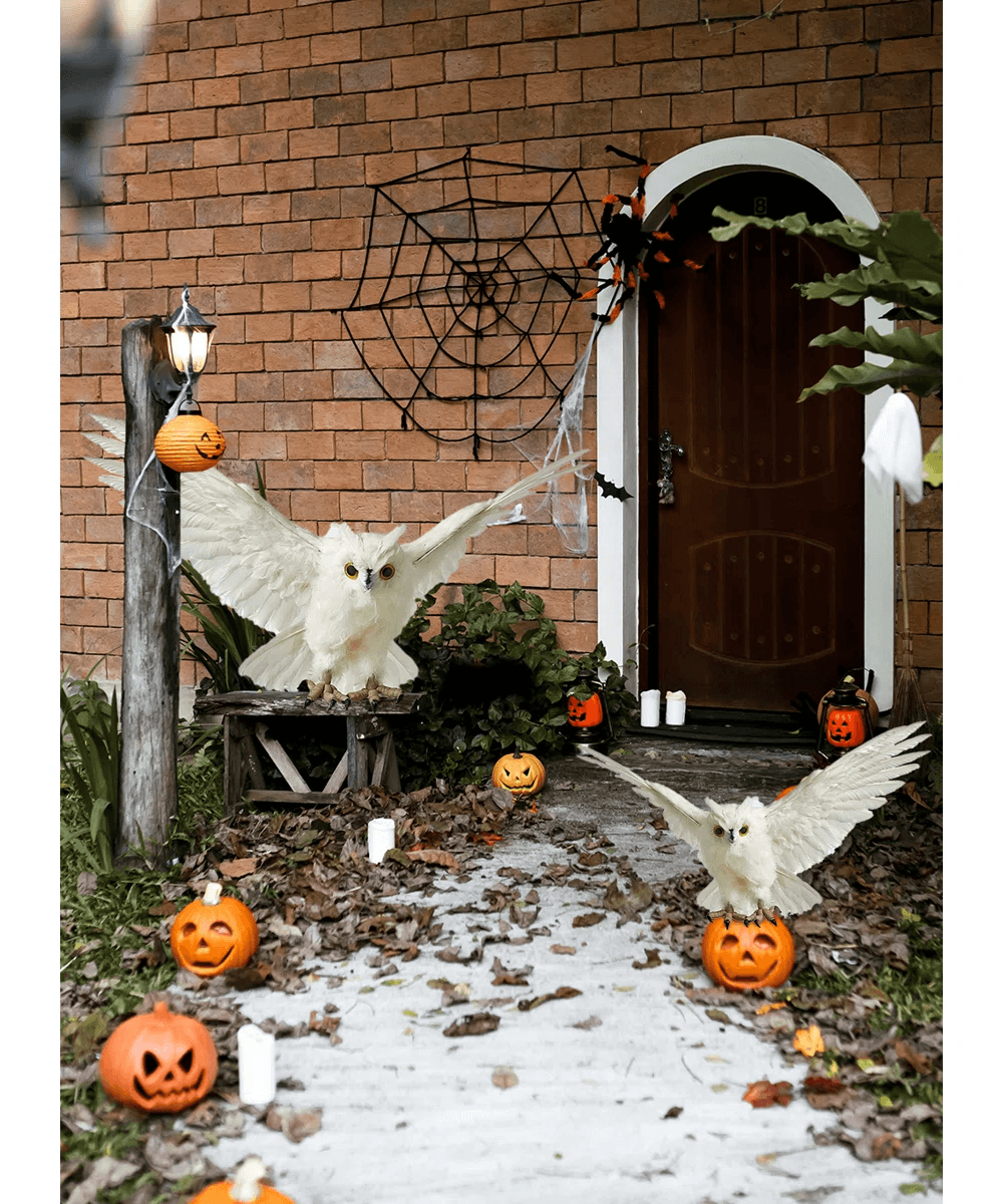 Realistic White Flying Owl Hanging Decoration With Feathers For Halloween And Christmas 2