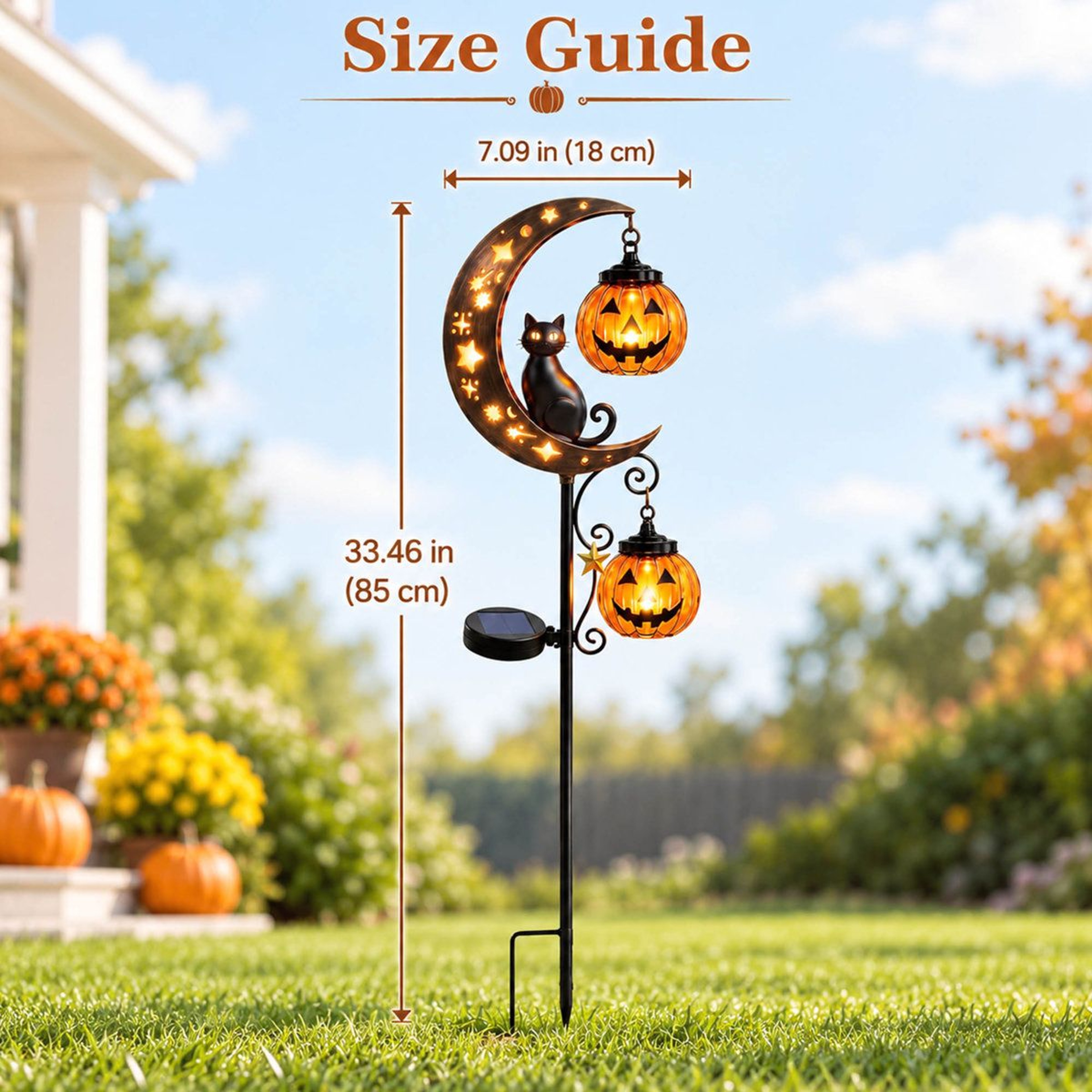 Solar Halloween Pumpkin Moon Garden Stake Light With Black Cat And LED Glow 2