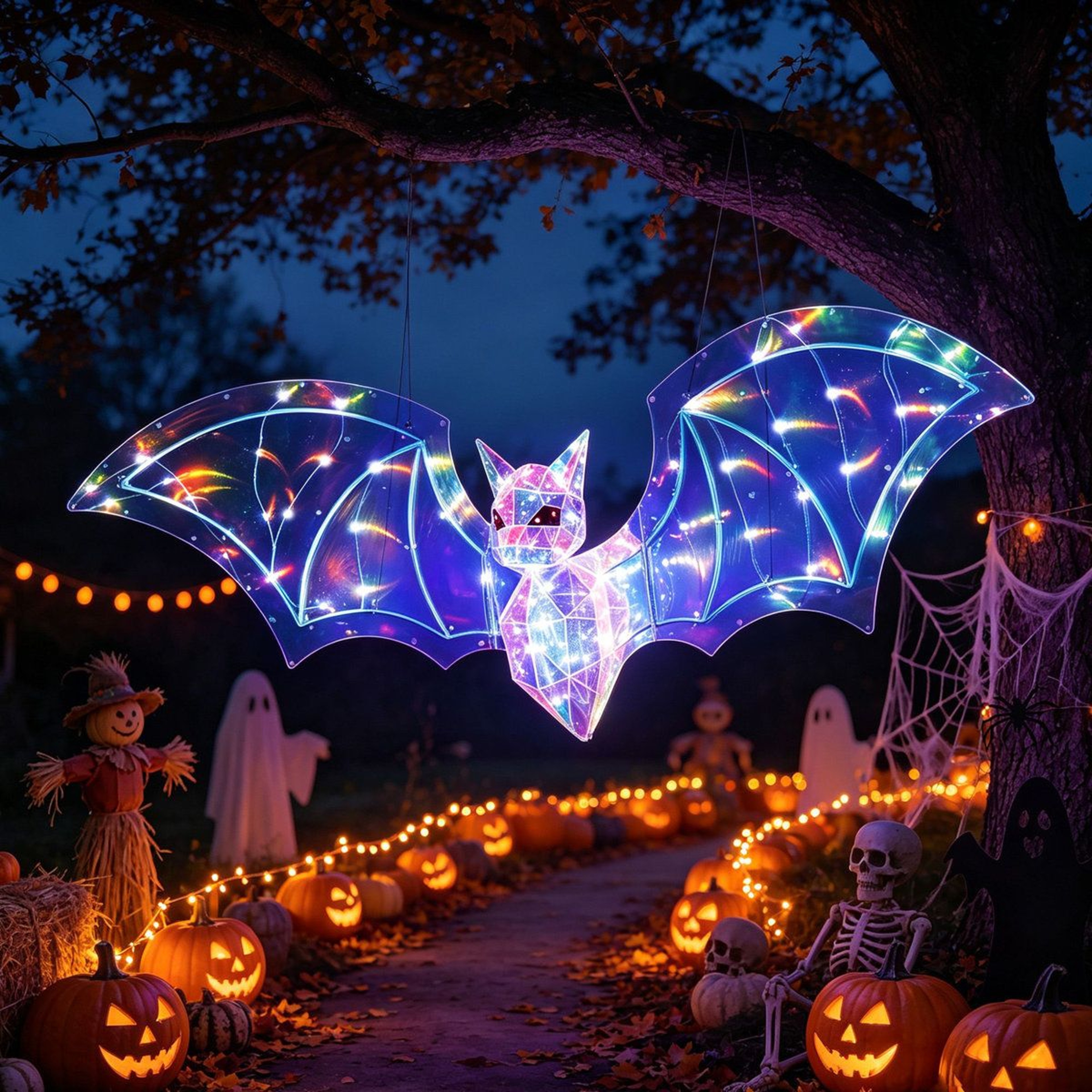 Hanging LED Halloween Bat Decoration With Iridescent Multicolor Glow 4