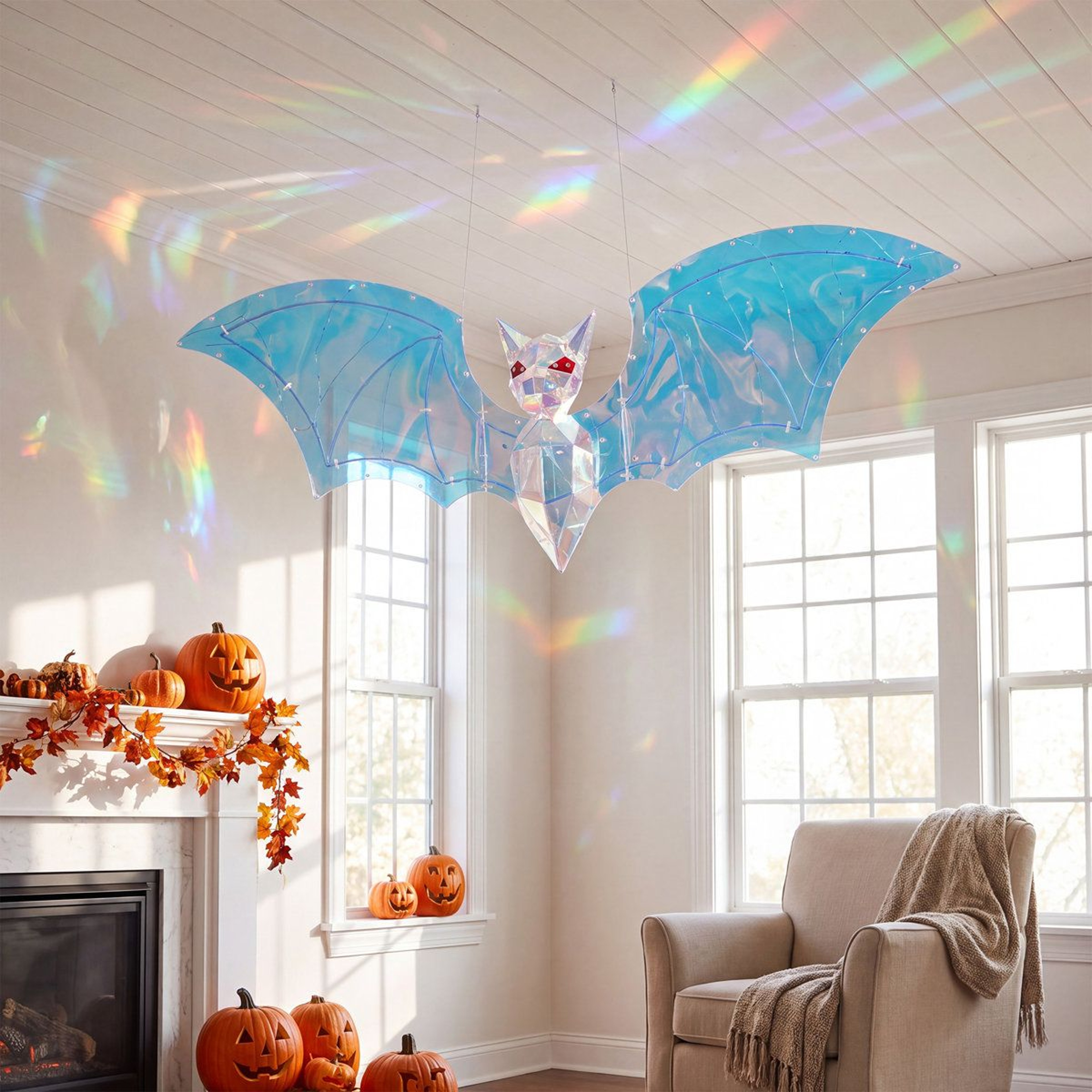 Hanging LED Halloween Bat Decoration With Iridescent Multicolor Glow 0