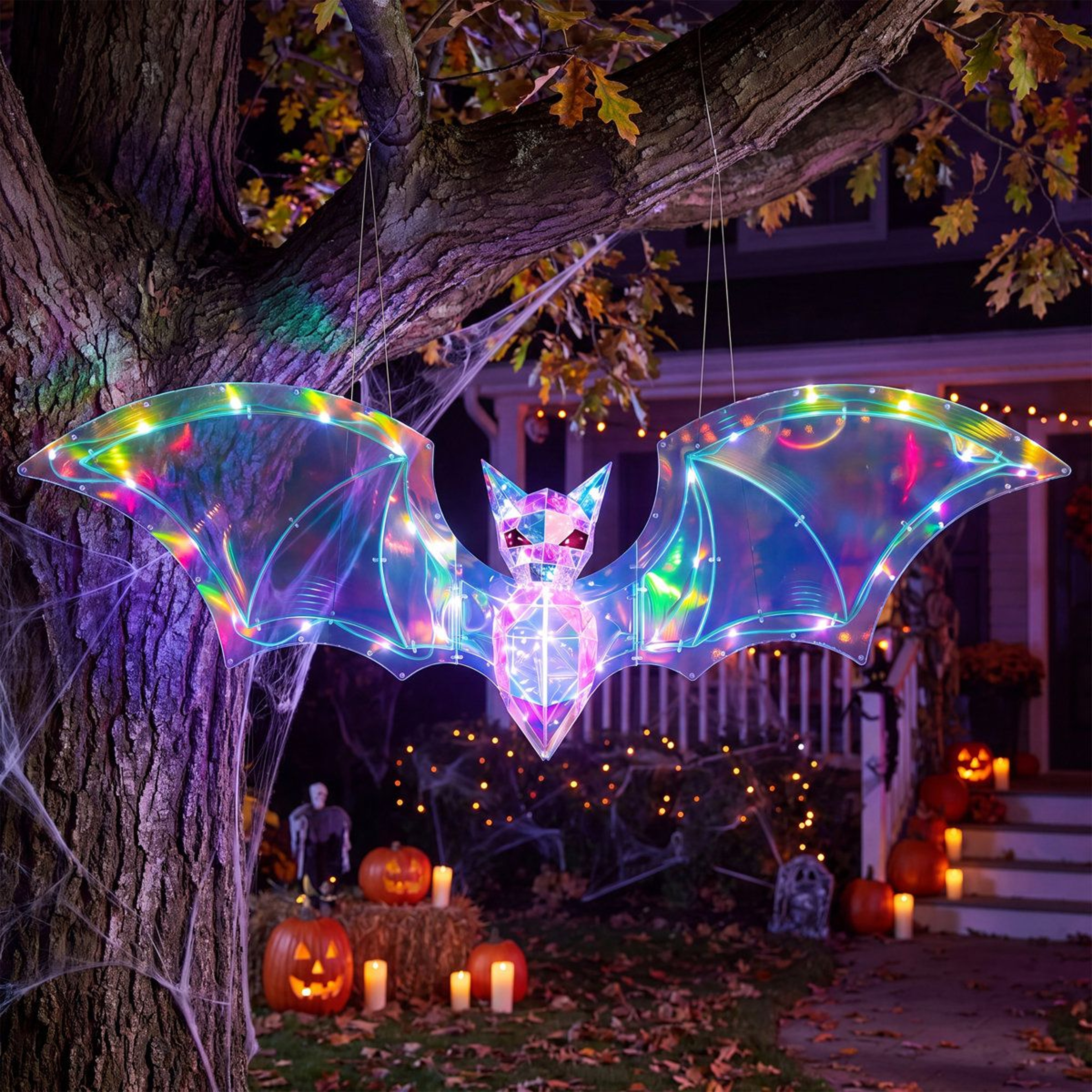 Hanging LED Halloween Bat Decoration With Iridescent Multicolor Glow 9