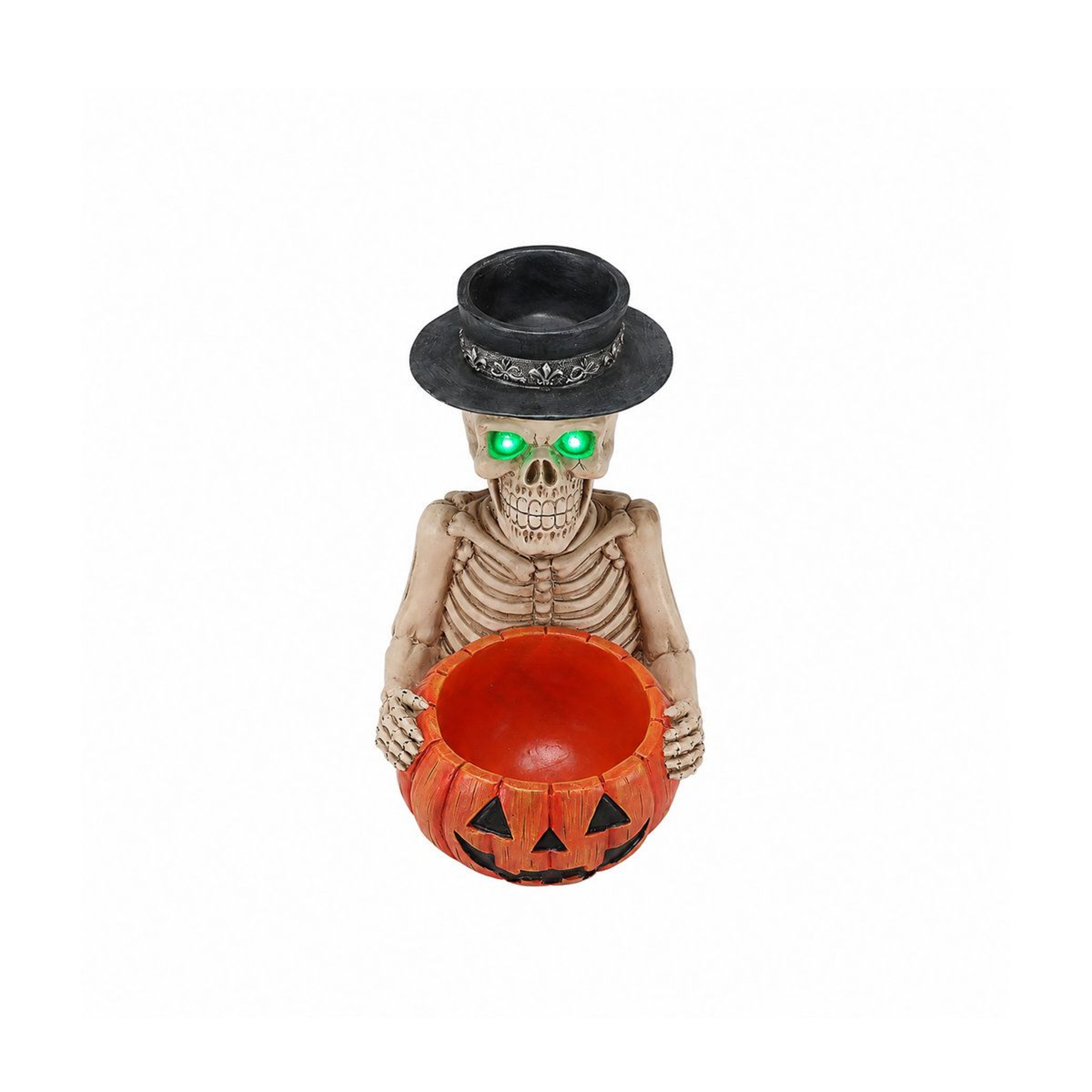 Lighted Skeleton Halloween Tabletop Decor With Green LED Eyes And Candy Bowl 3