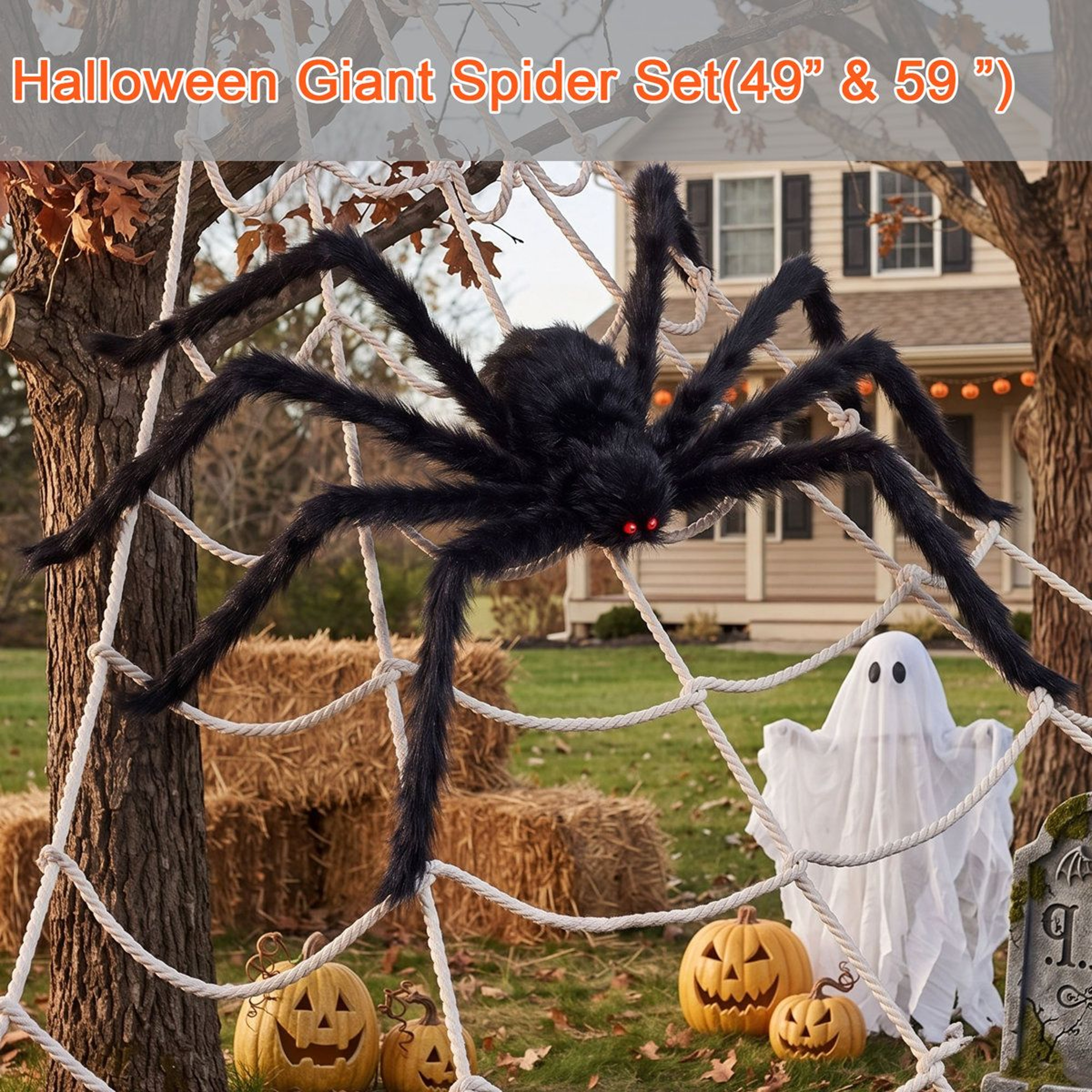 Giant Halloween Spider Decorations Set Of 2 With Bendable Legs And Red Eyes 4
