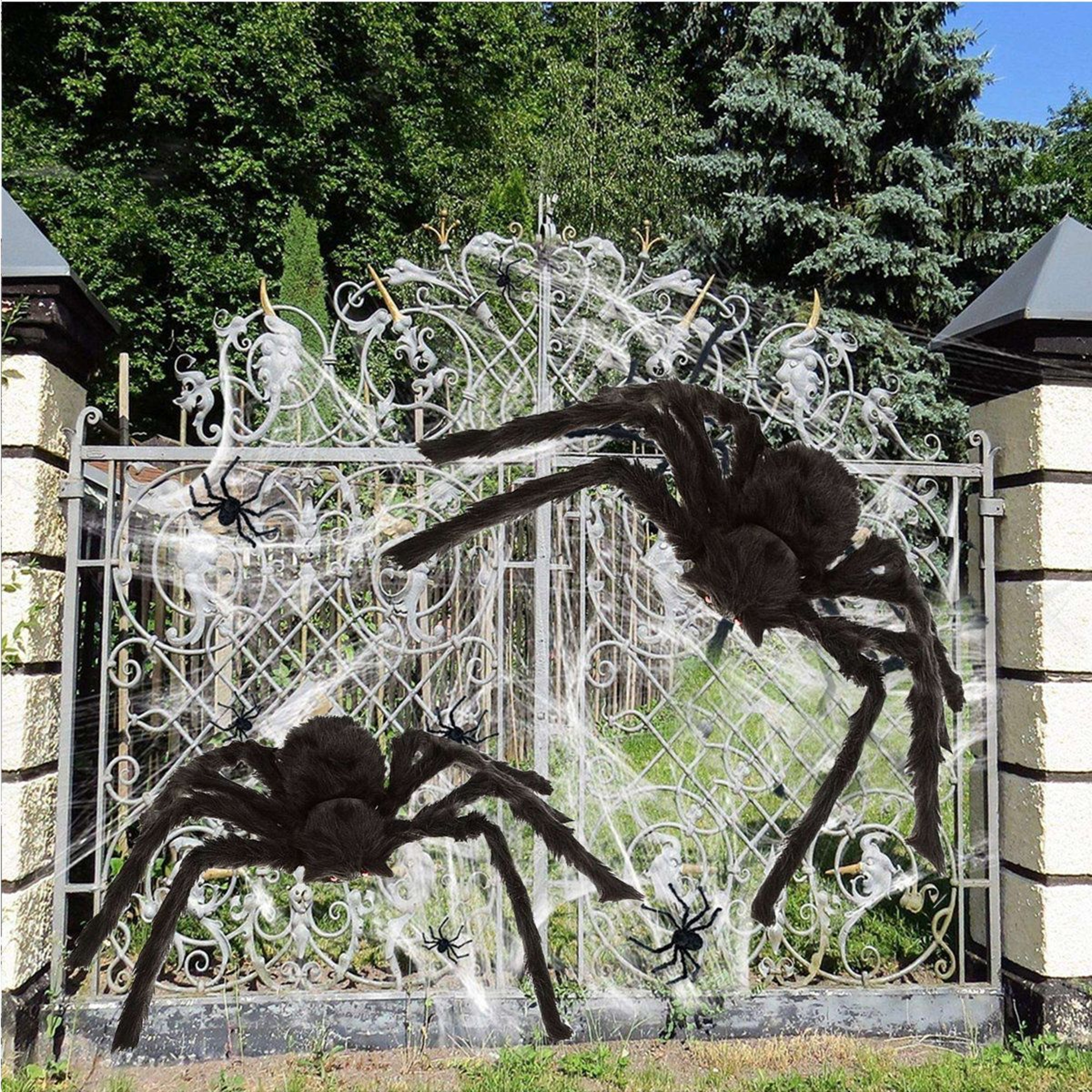 Giant Halloween Spider Decorations Set Of 2 With Bendable Legs And Red Eyes 6
