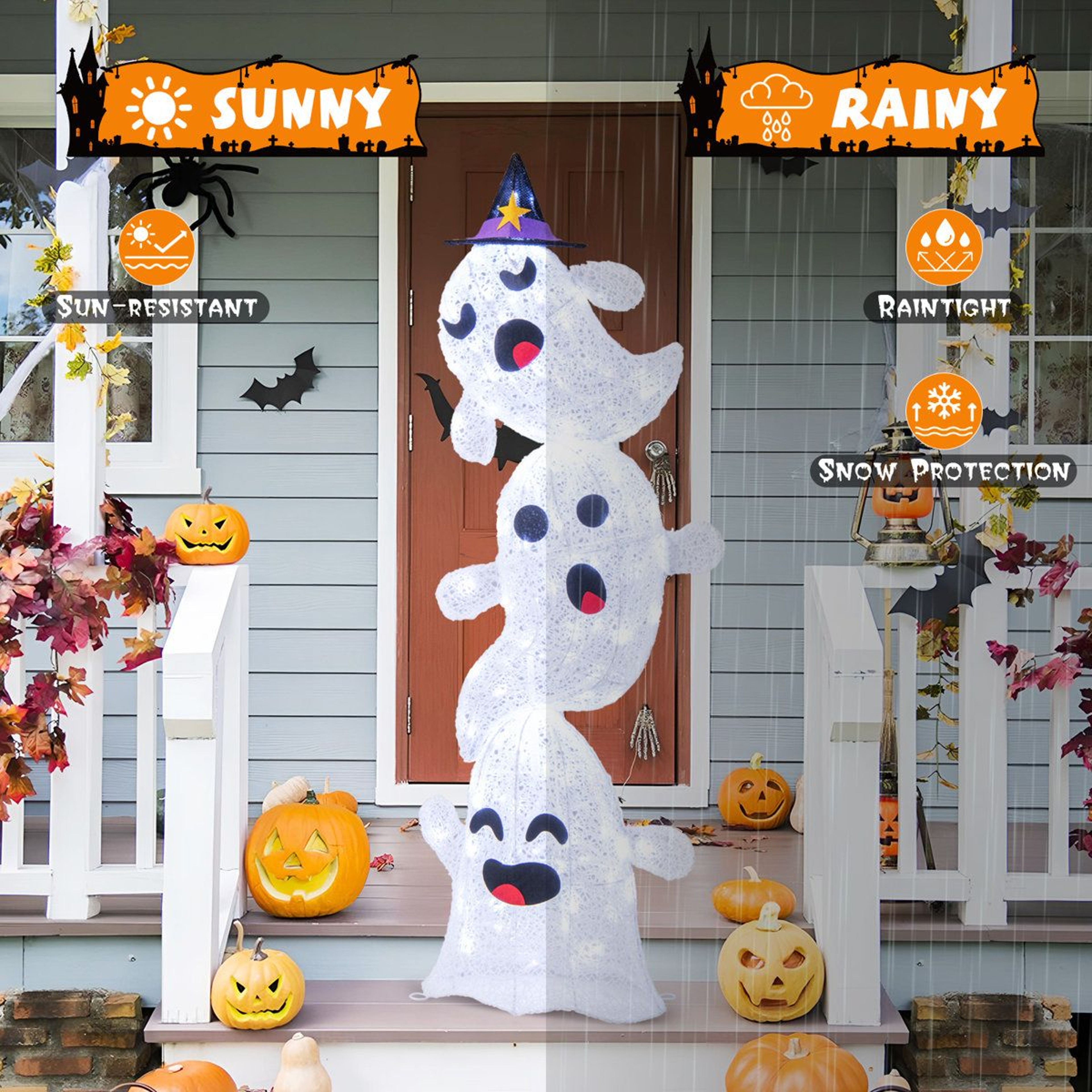 Outdoor Halloween Stacked Ghost Decoration With LED Lights 0