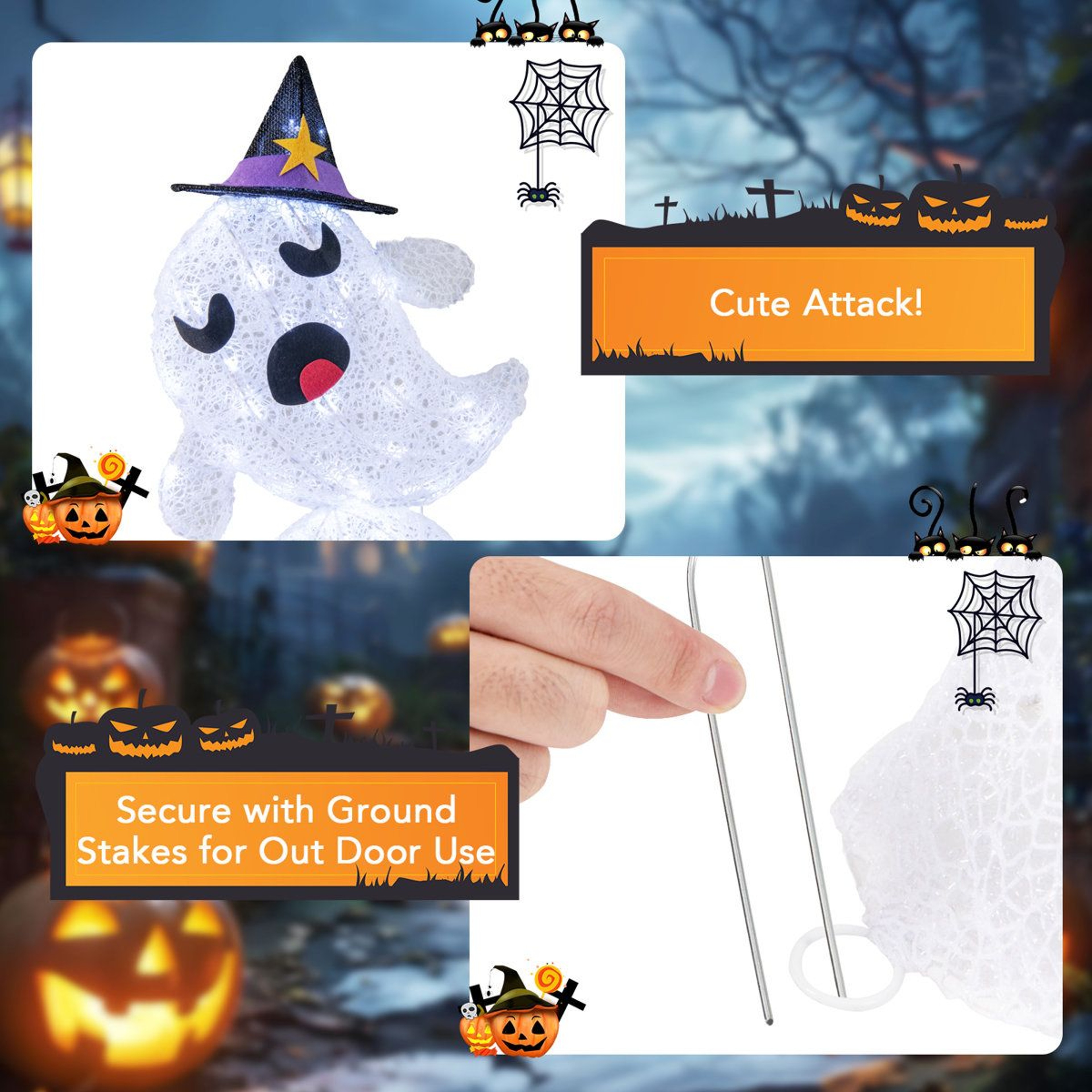 Outdoor Halloween Stacked Ghost Decoration With LED Lights 2