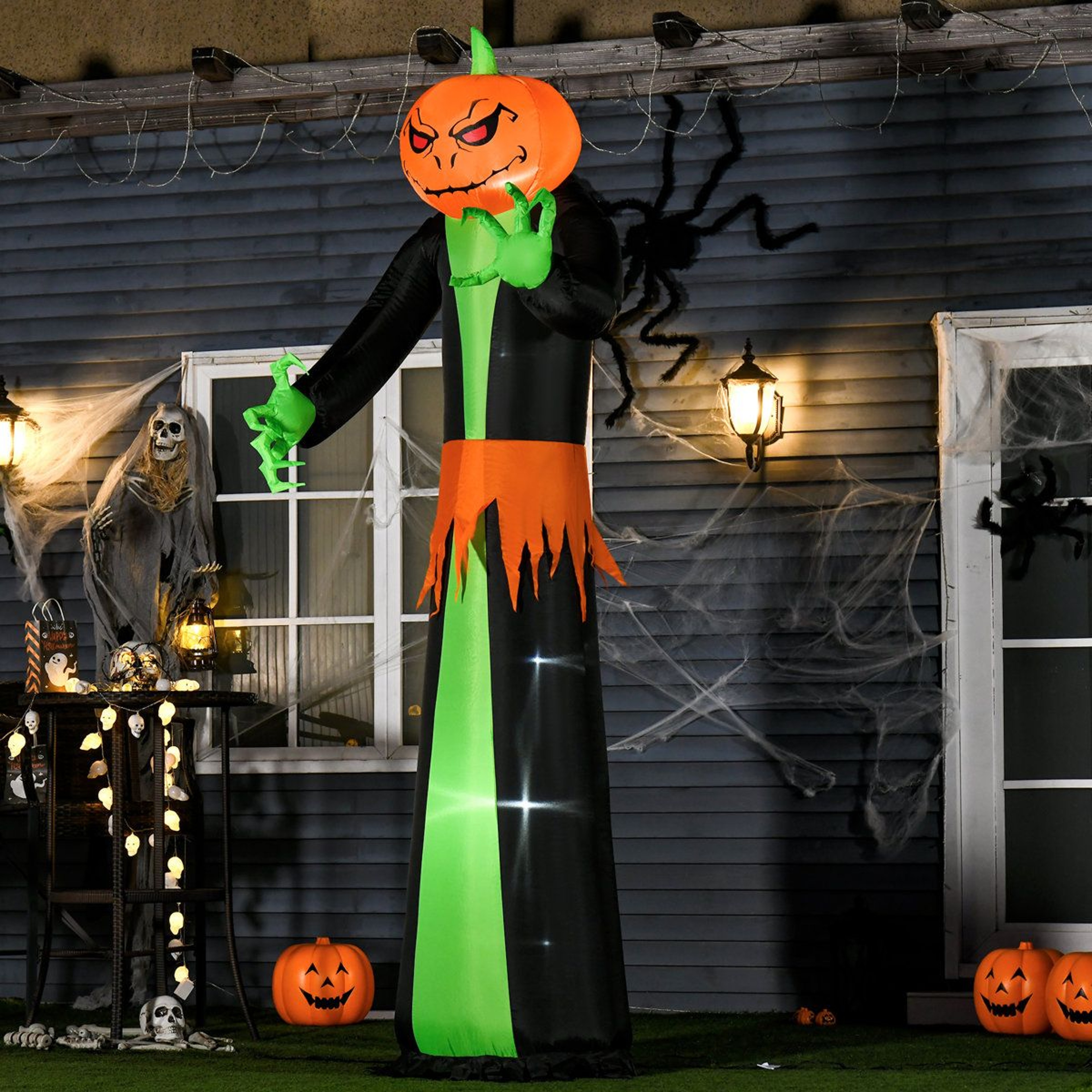 Pumpkin Head Ghost Inflatable Halloween Yard Decoration With Green LED Lights 1