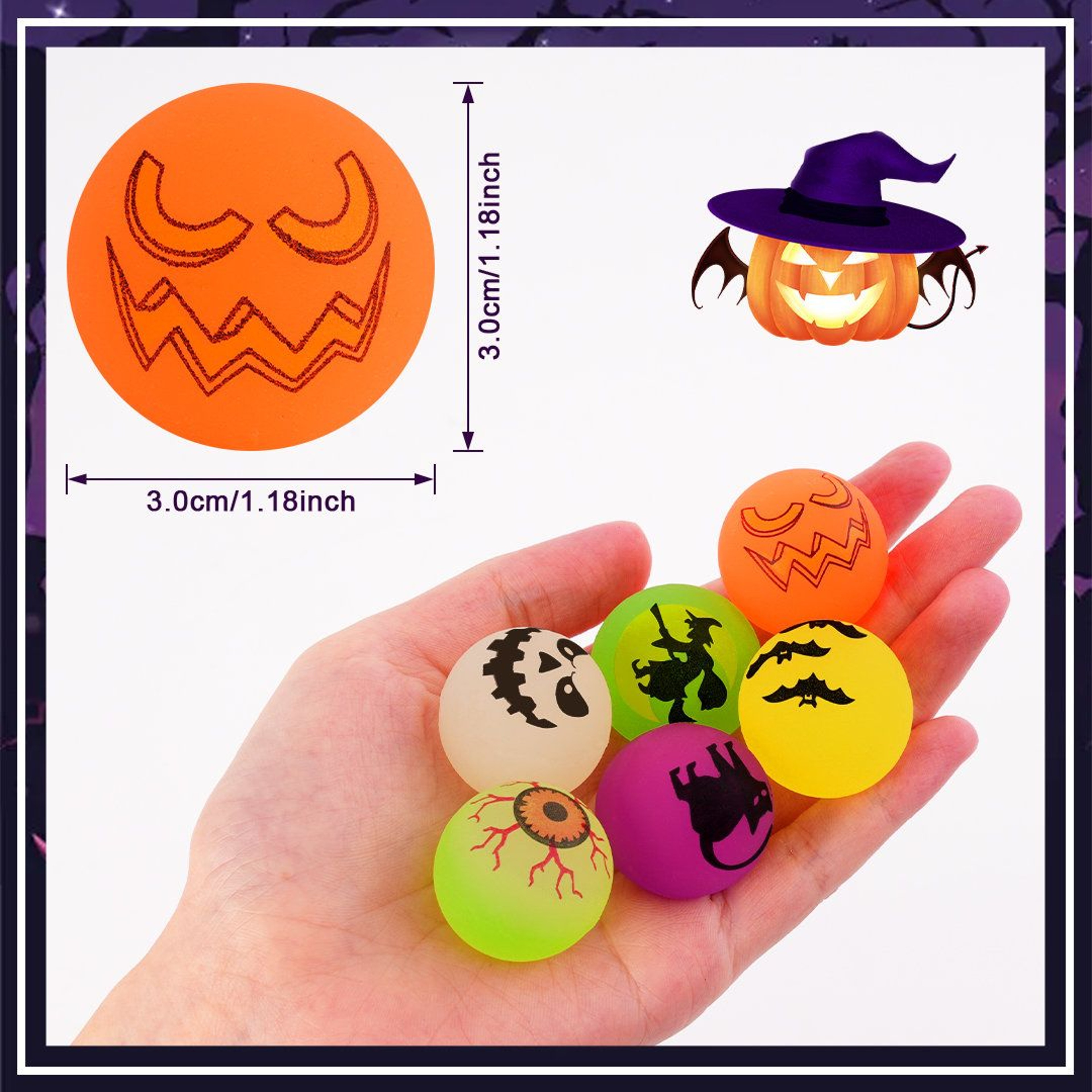 72 Piece Glow In The Dark Halloween Bouncy Balls For Party Favors And Goodie Bags 3