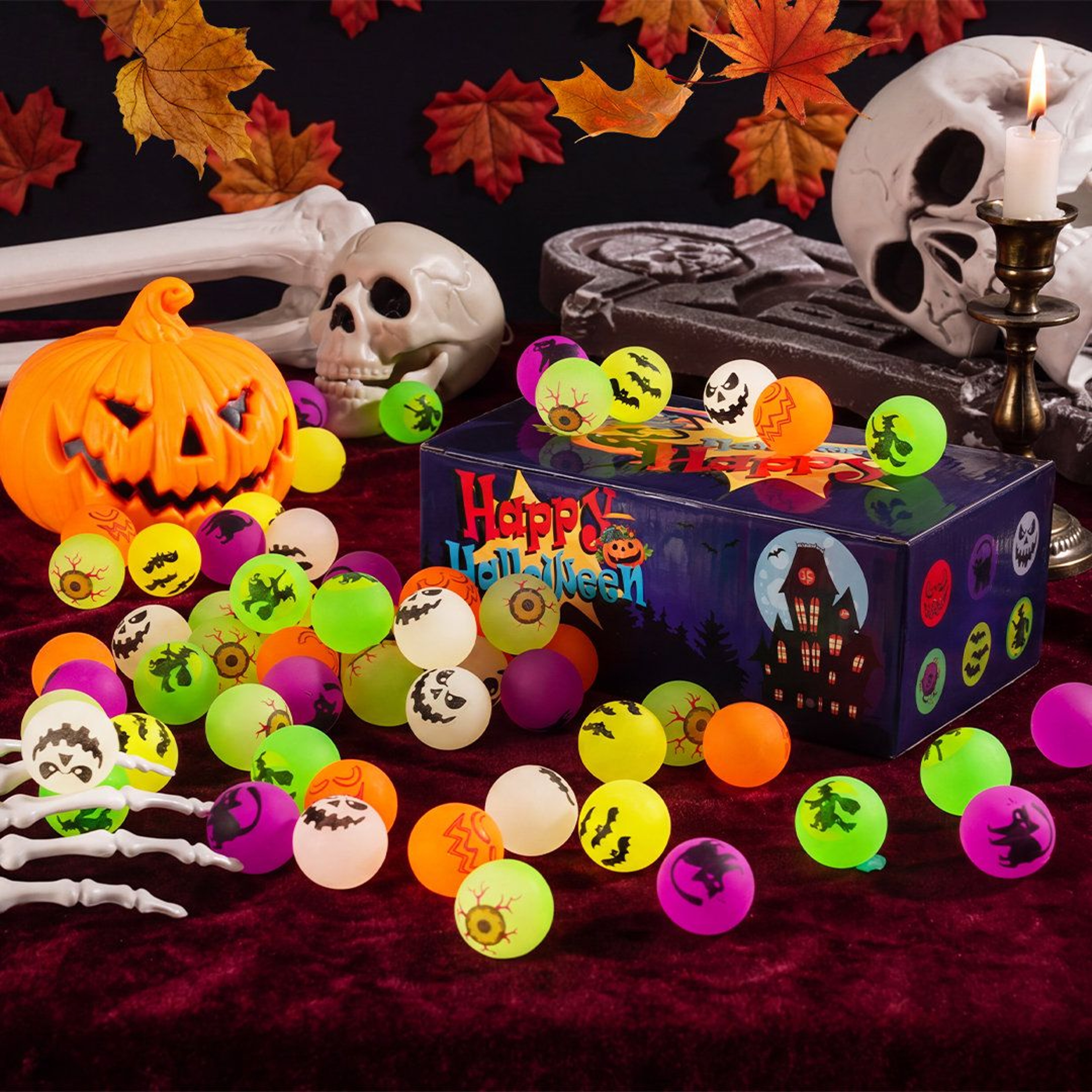 72 Piece Glow In The Dark Halloween Bouncy Balls For Party Favors And Goodie Bags 1