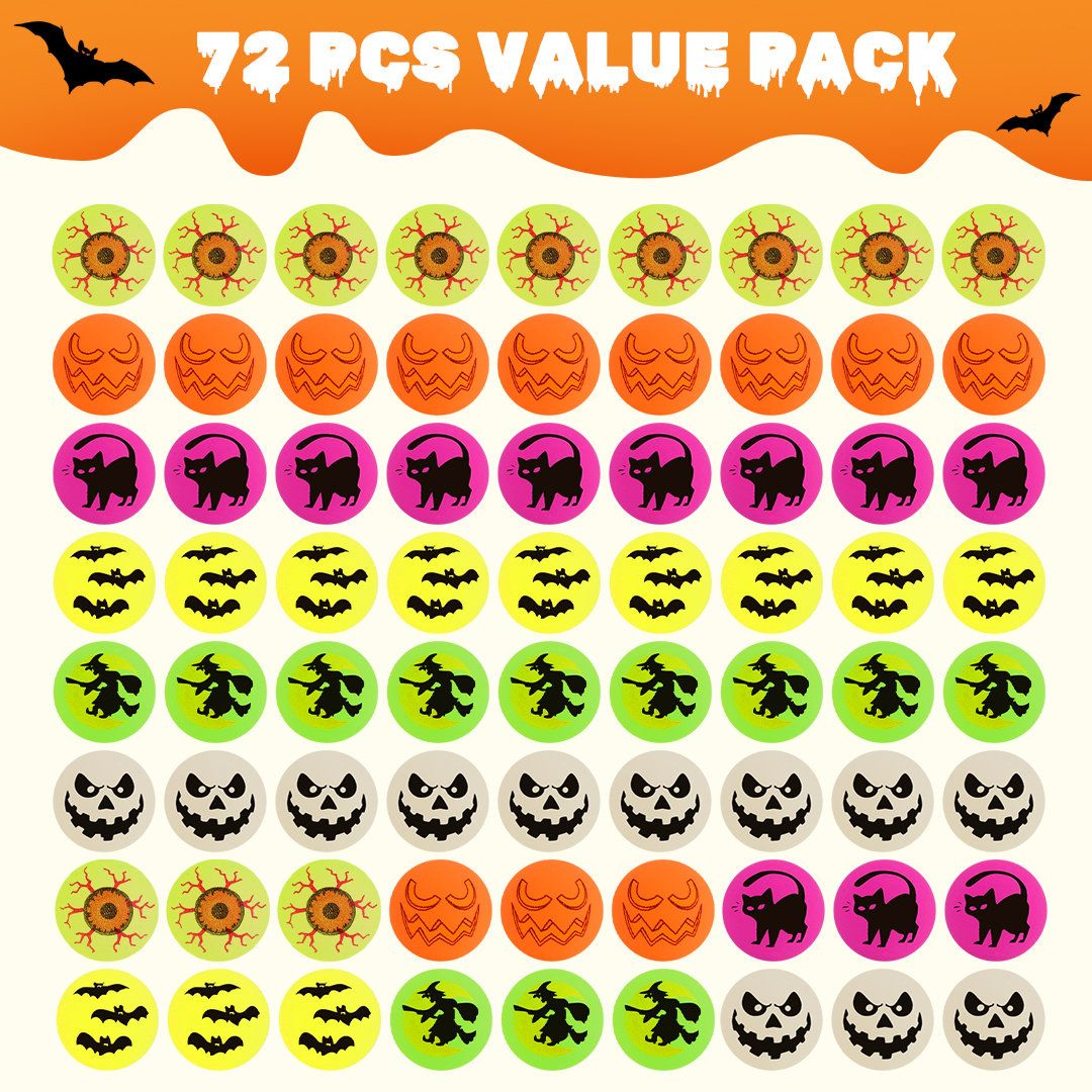 72 Piece Glow In The Dark Halloween Bouncy Balls For Party Favors And Goodie Bags 4