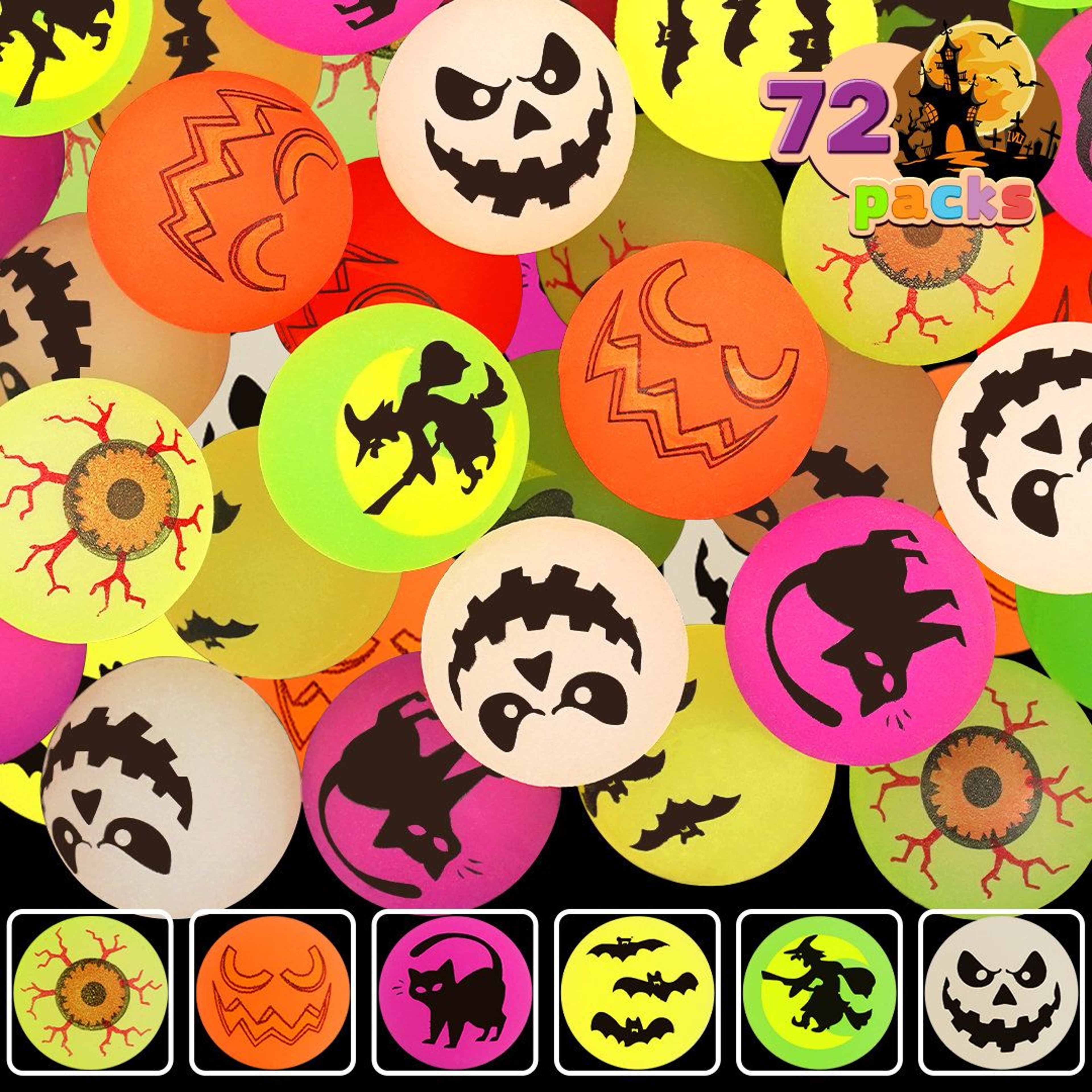 72 Piece Glow In The Dark Halloween Bouncy Balls For Party Favors And Goodie Bags 9
