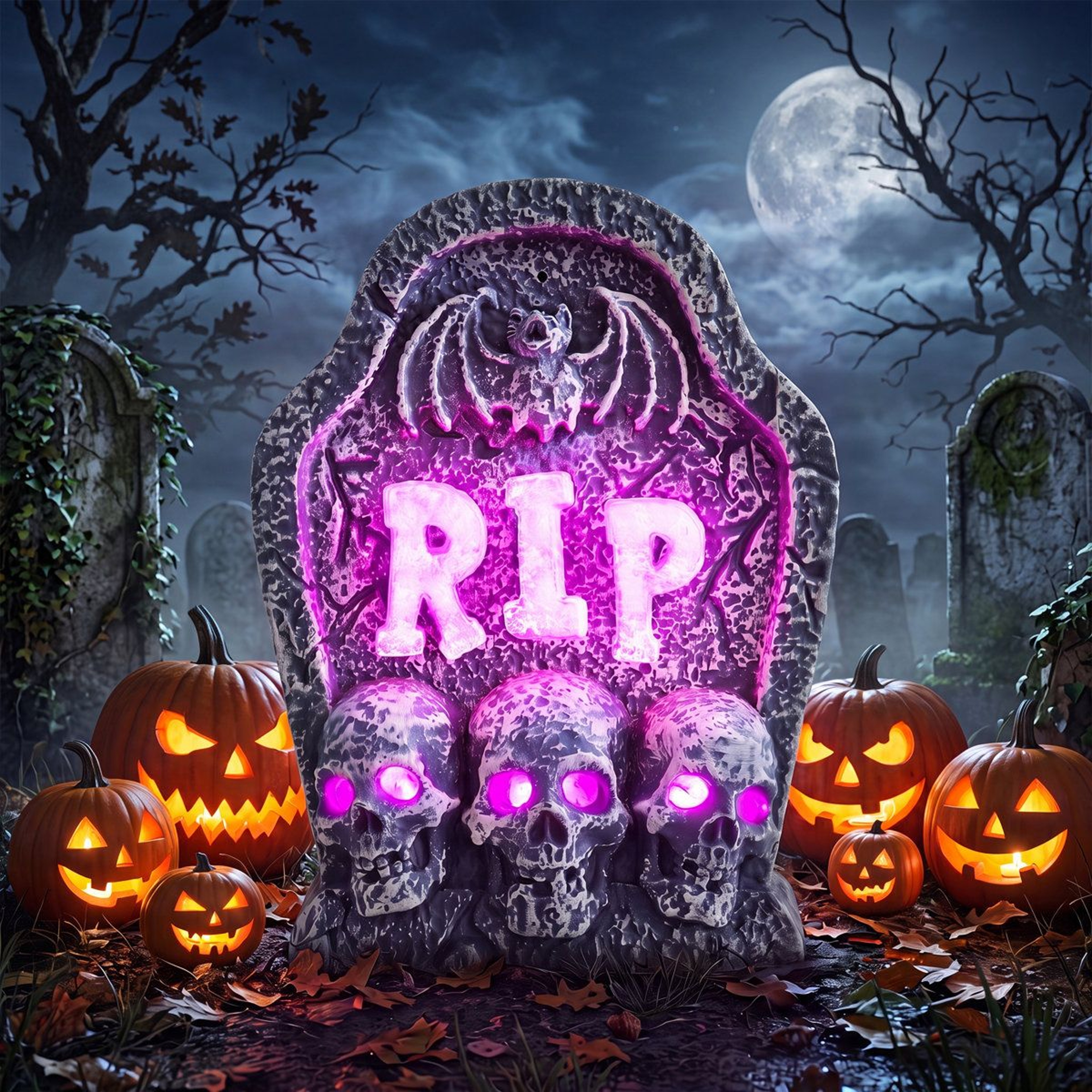 Halloween RIP Tombstone Decoration With Purple LED Light For Indoor Display 0