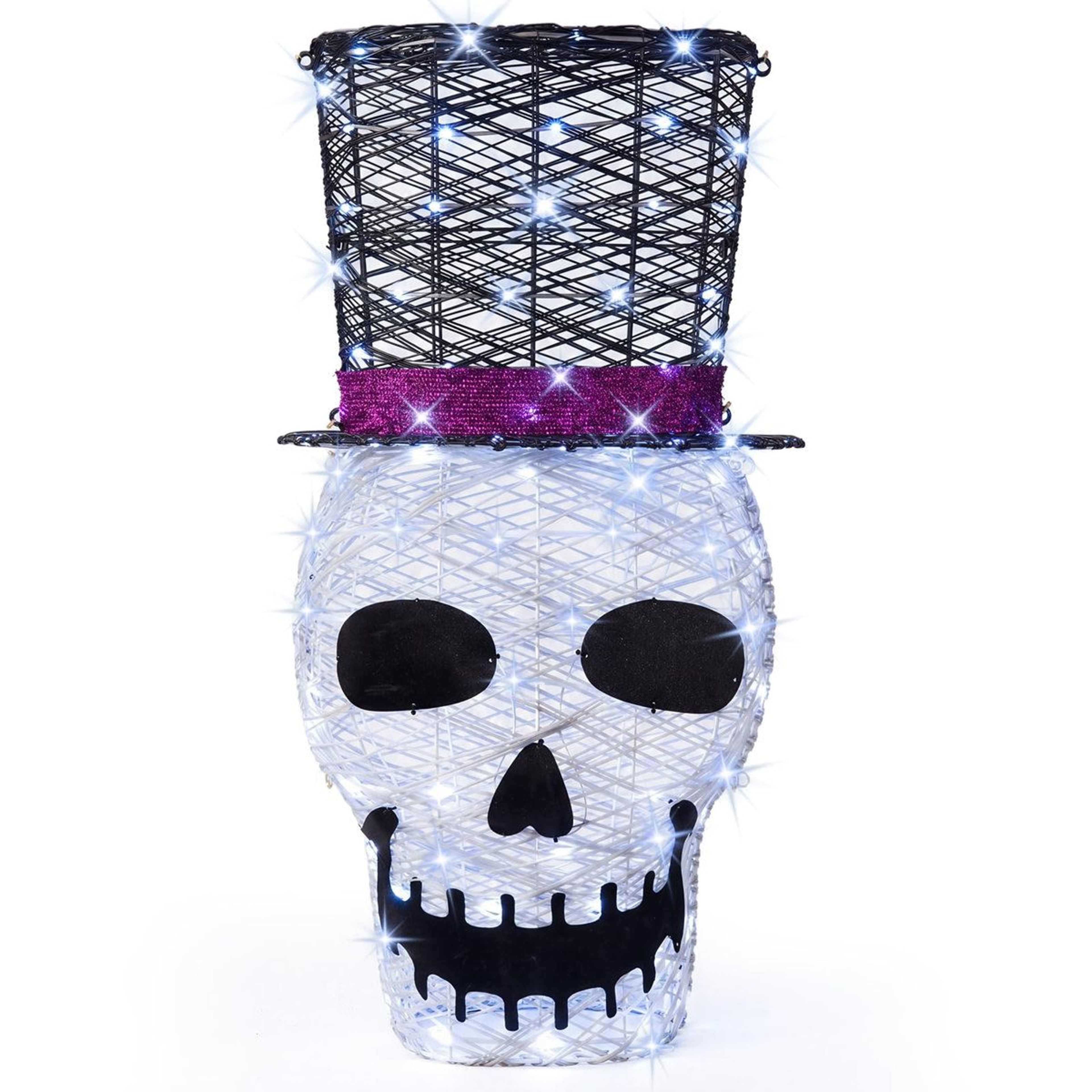 Lighted Halloween Skull Decoration With 100 LED Lights And Top Hat 0