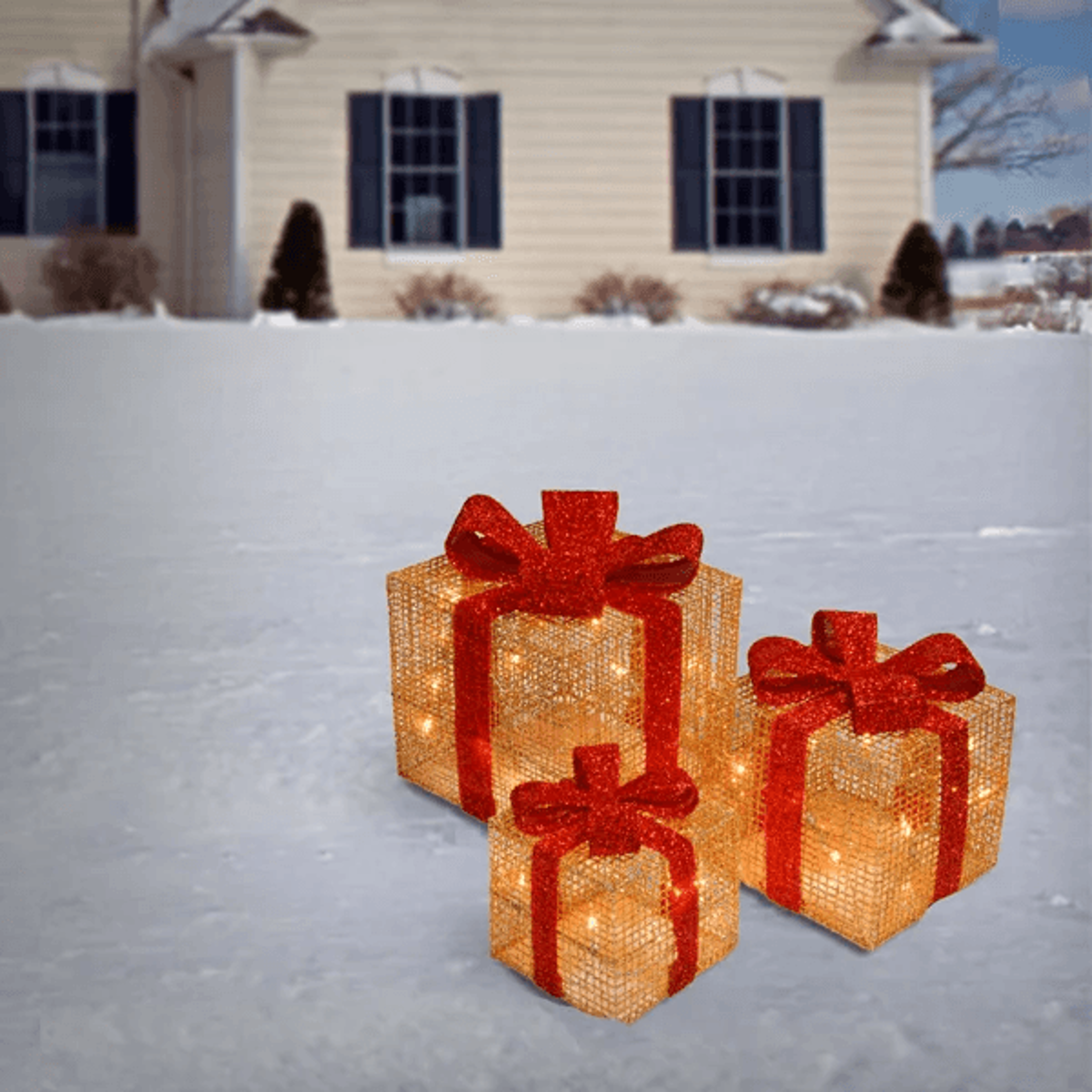 3 Piece Pre Lit White Gift Box Christmas Decorations With 35 LED Lights 5