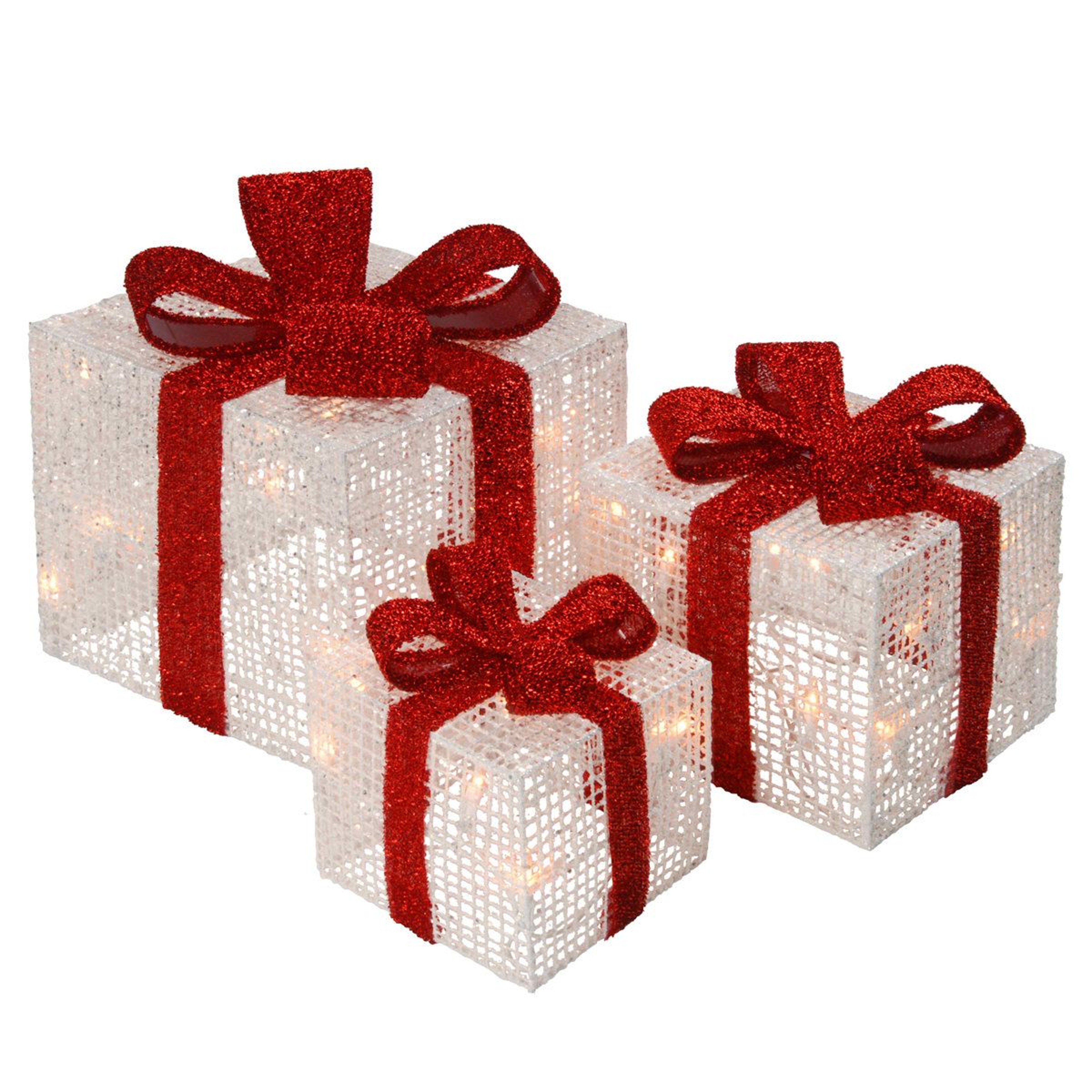 3 Piece Pre Lit White Gift Box Christmas Decorations With 35 LED Lights 4
