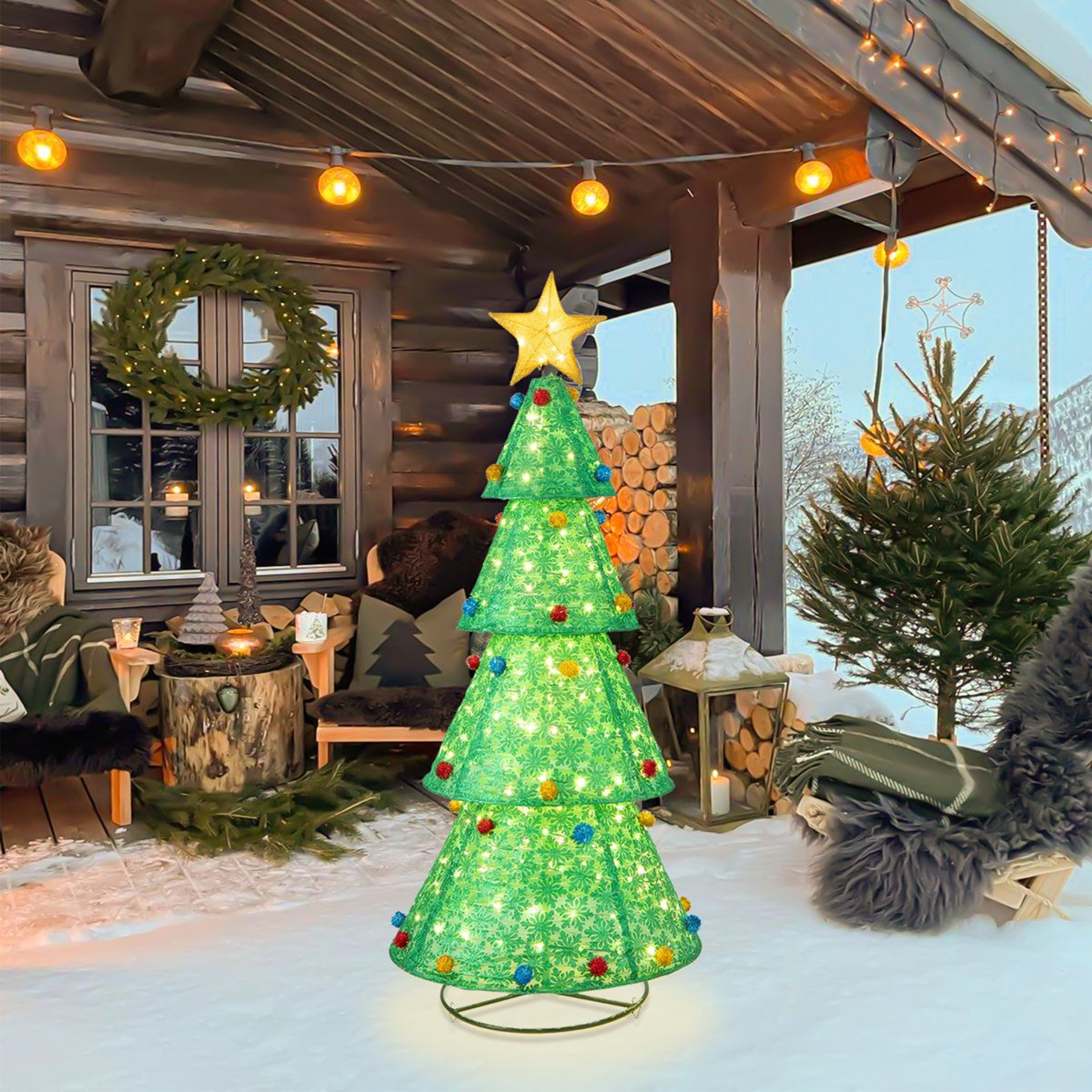 Pop Up Christmas Tree With 200 Warm White LED Lights For Indoor And Outdoor Decor 5