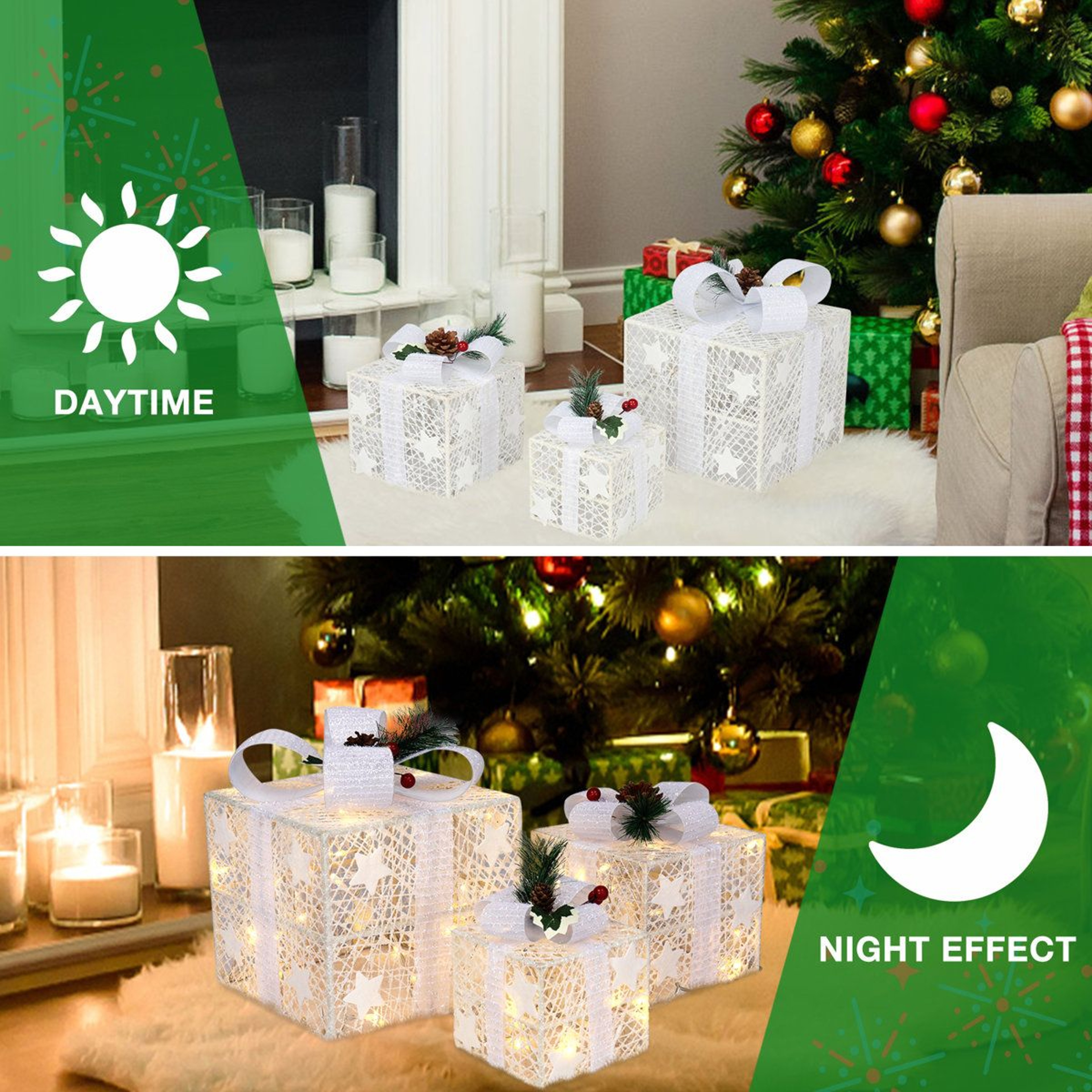 LED Lighted Christmas Gift Boxes Set Of 3 With Battery Powered Lights 5