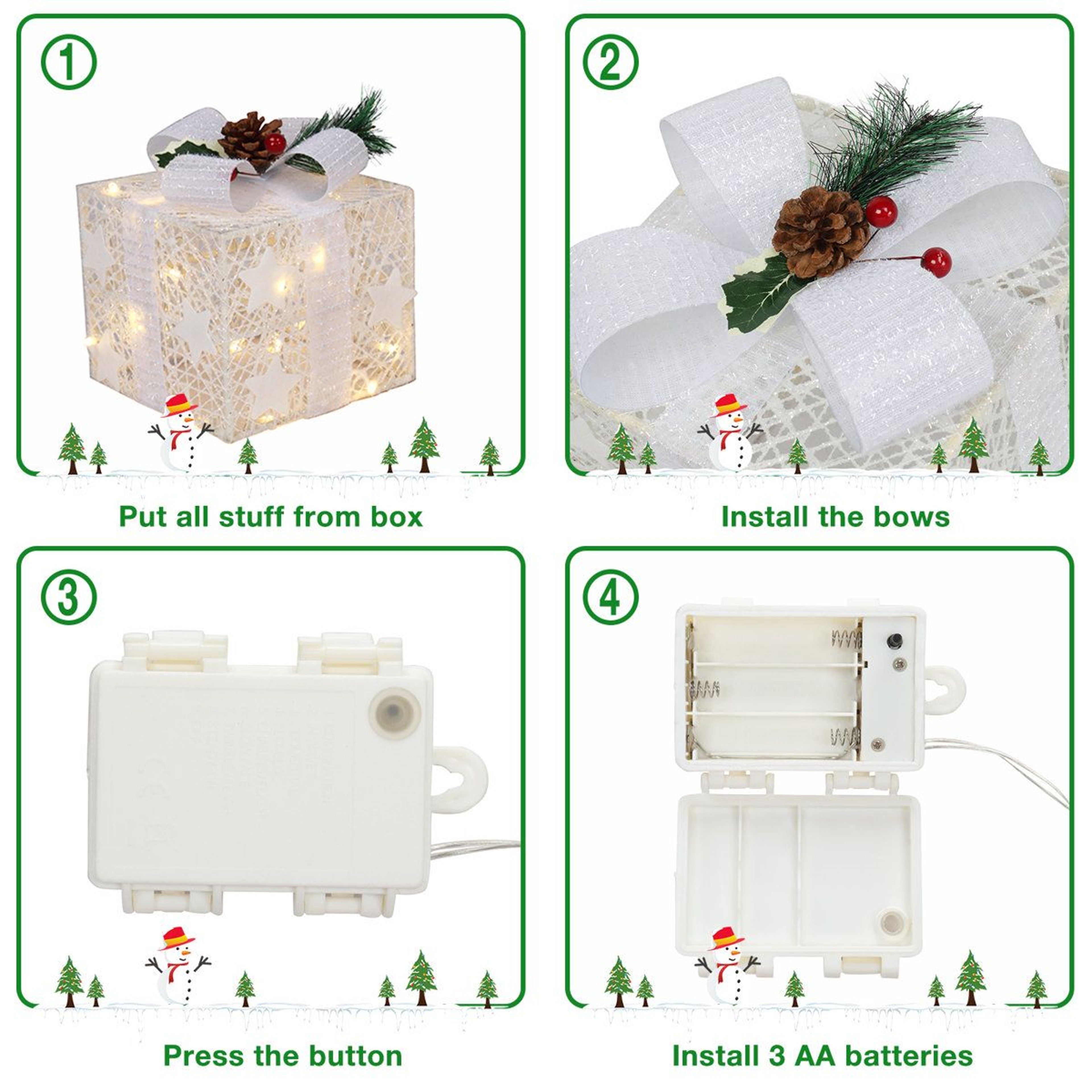 LED Lighted Christmas Gift Boxes Set Of 3 With Battery Powered Lights 3