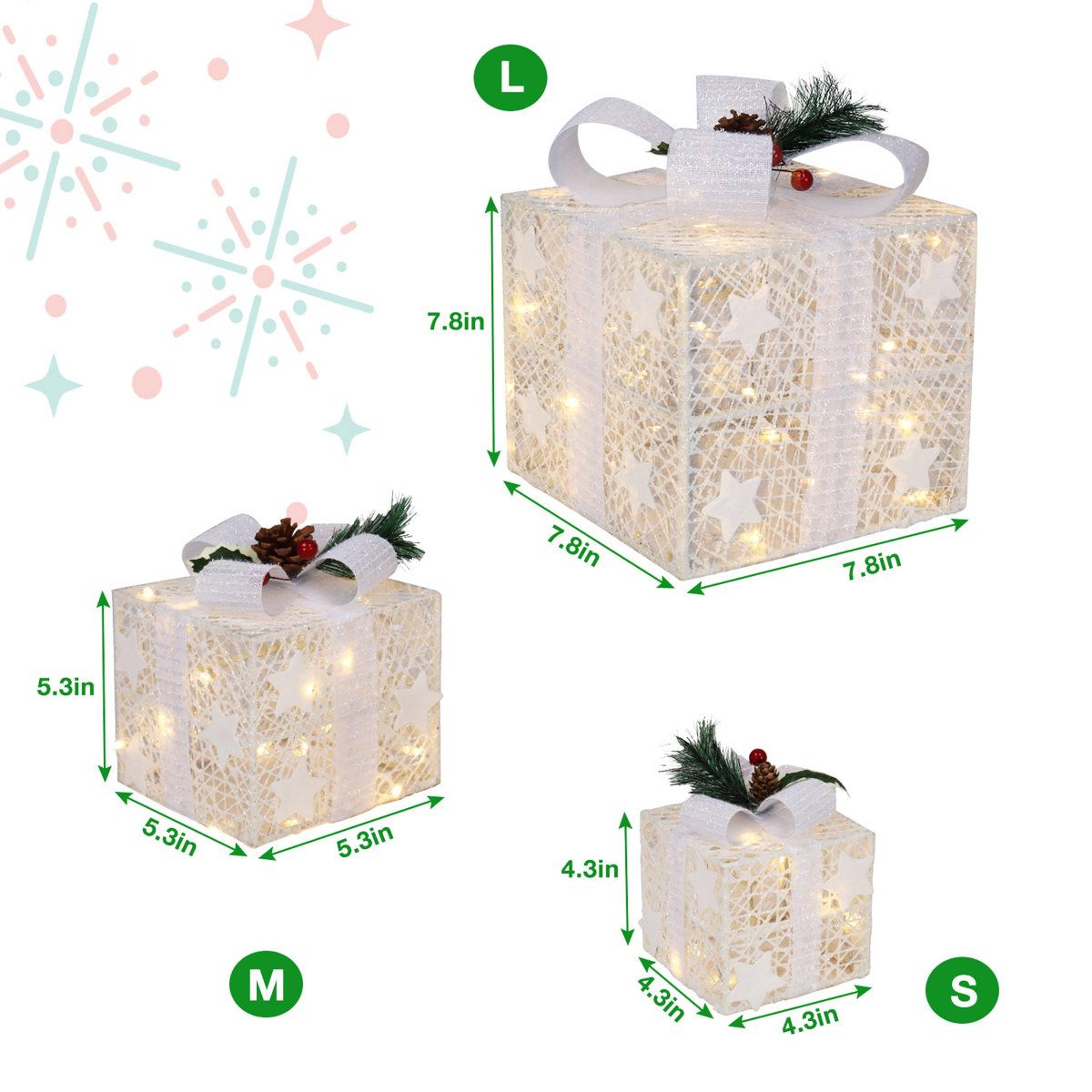 LED Lighted Christmas Gift Boxes Set Of 3 With Battery Powered Lights 8