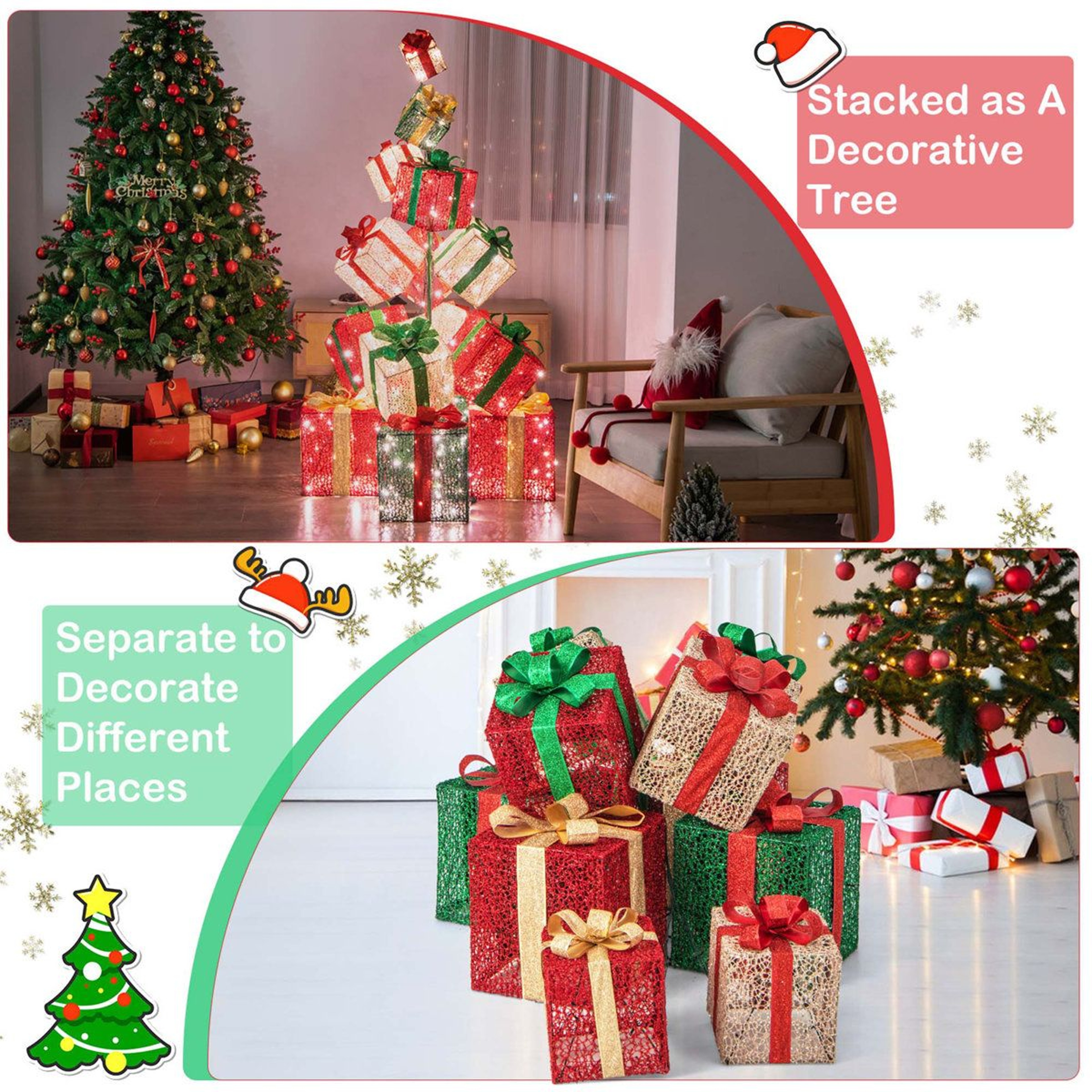 15 Piece Lighted Christmas Gift Box Tower With 450 Warm White LED Lights 3