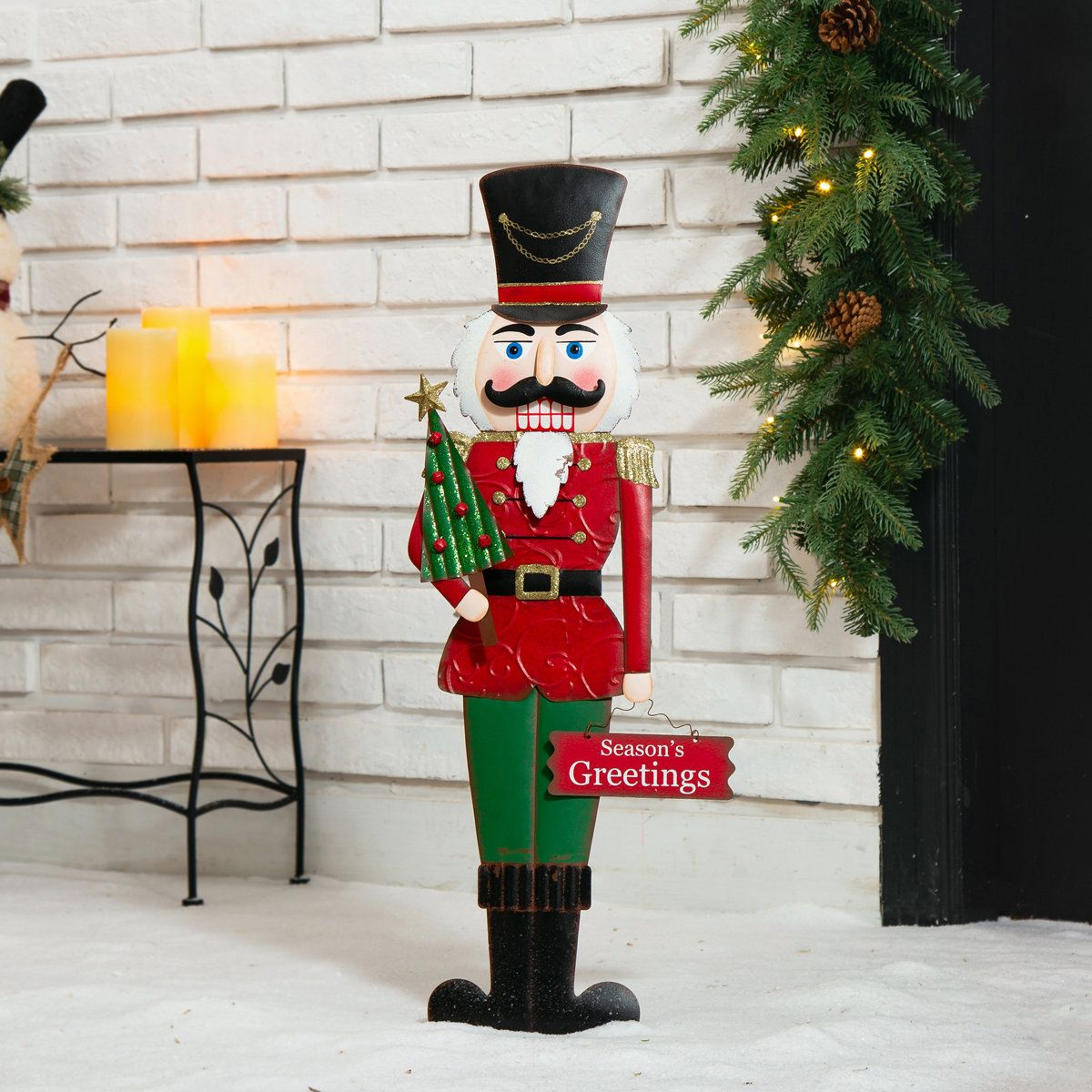 Metal Nutcracker Yard Stake And Wall Decor In Red And Green 0