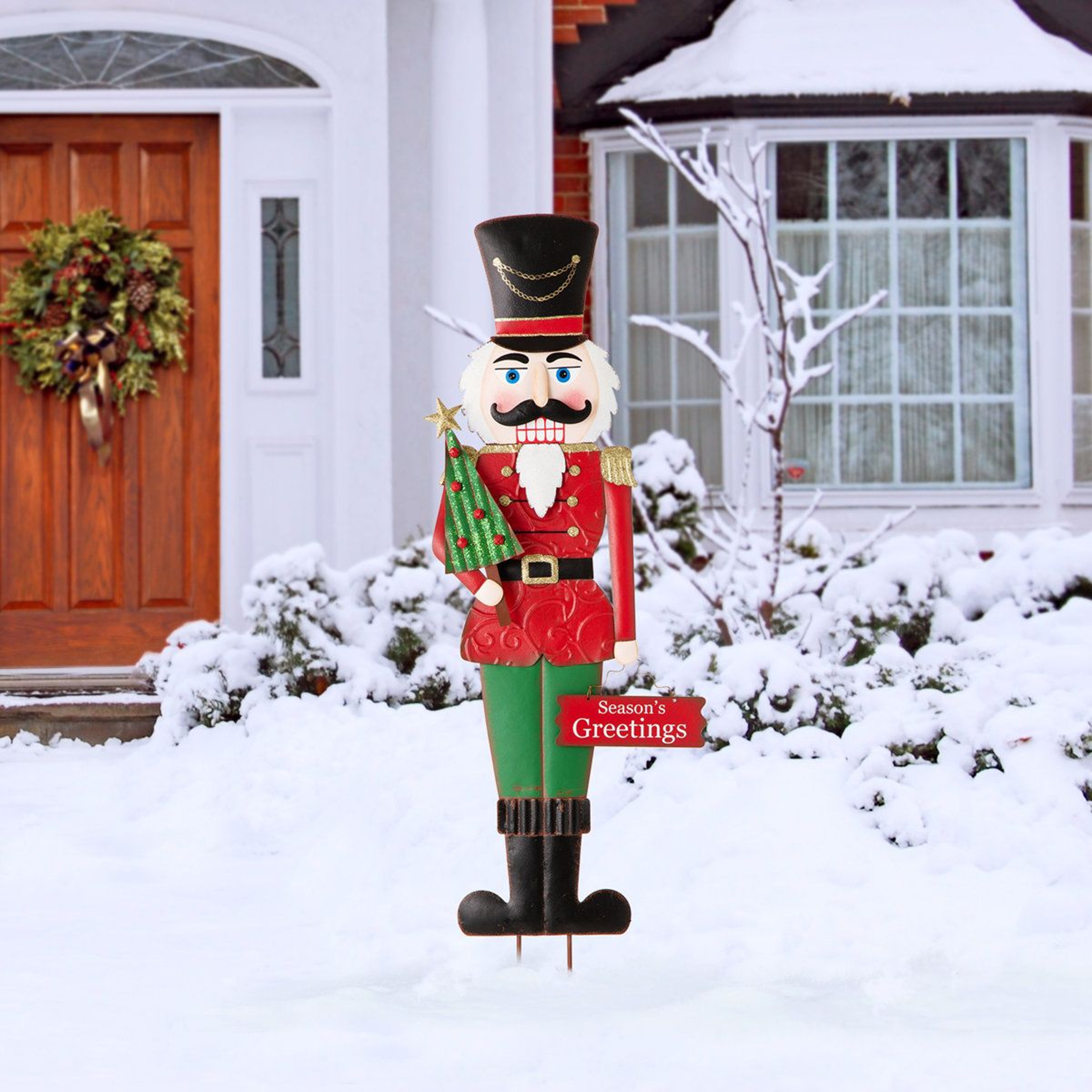 Metal Nutcracker Yard Stake And Wall Decor In Red And Green 6