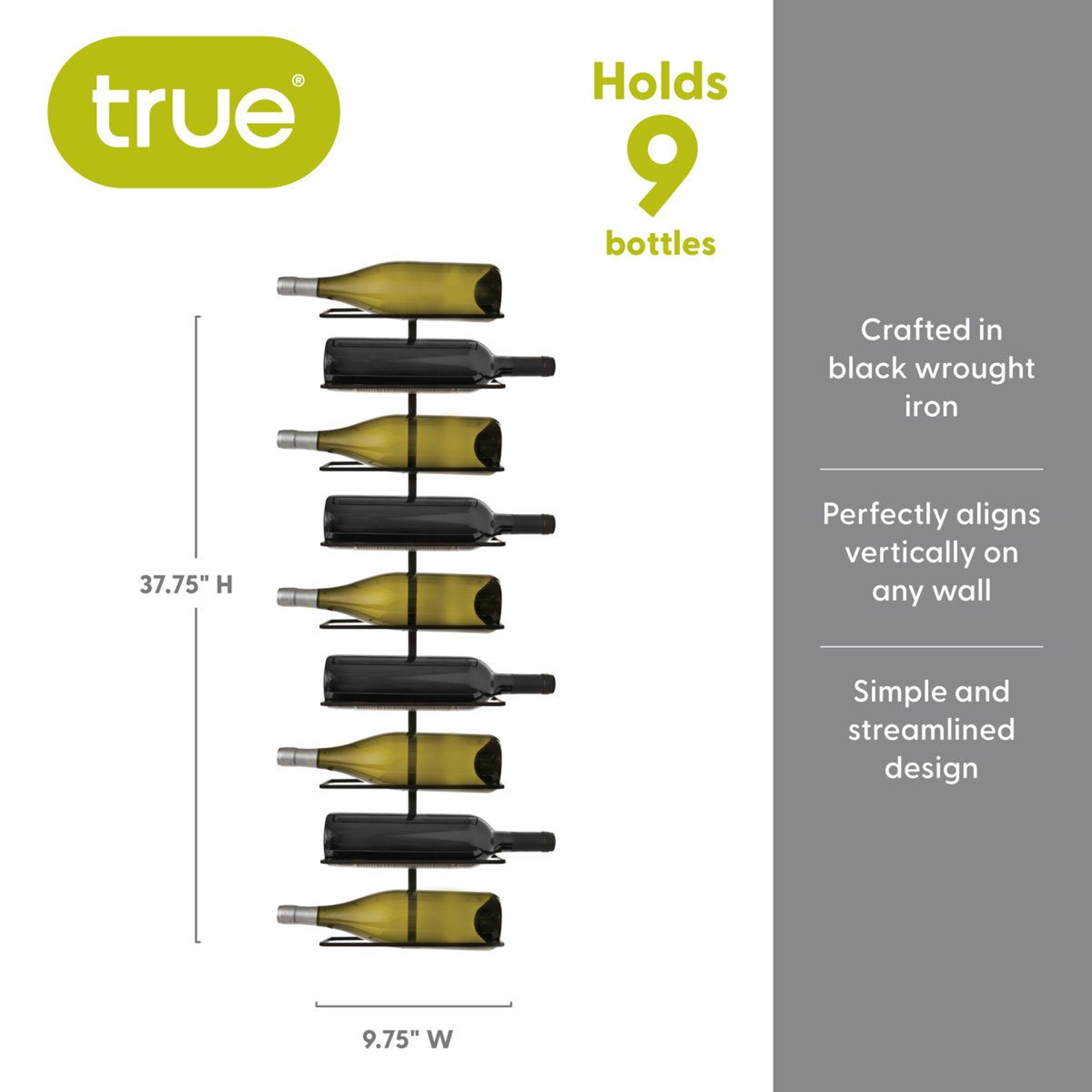 Wall Mounted Wine Rack Black Wrought Iron Vertical 9 Bottle Storage 6