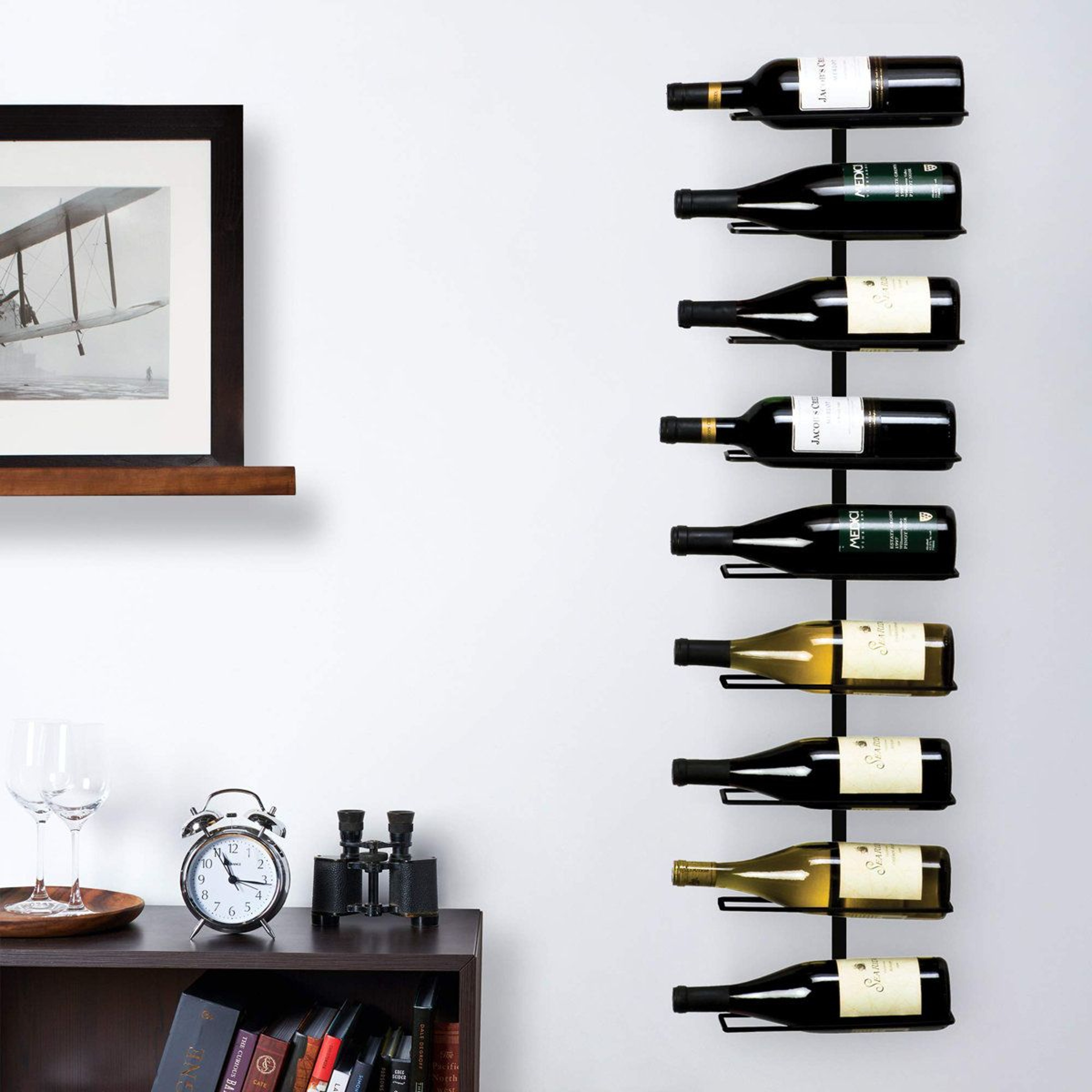 Wall Mounted Wine Rack Black Wrought Iron Vertical 9 Bottle Storage 0