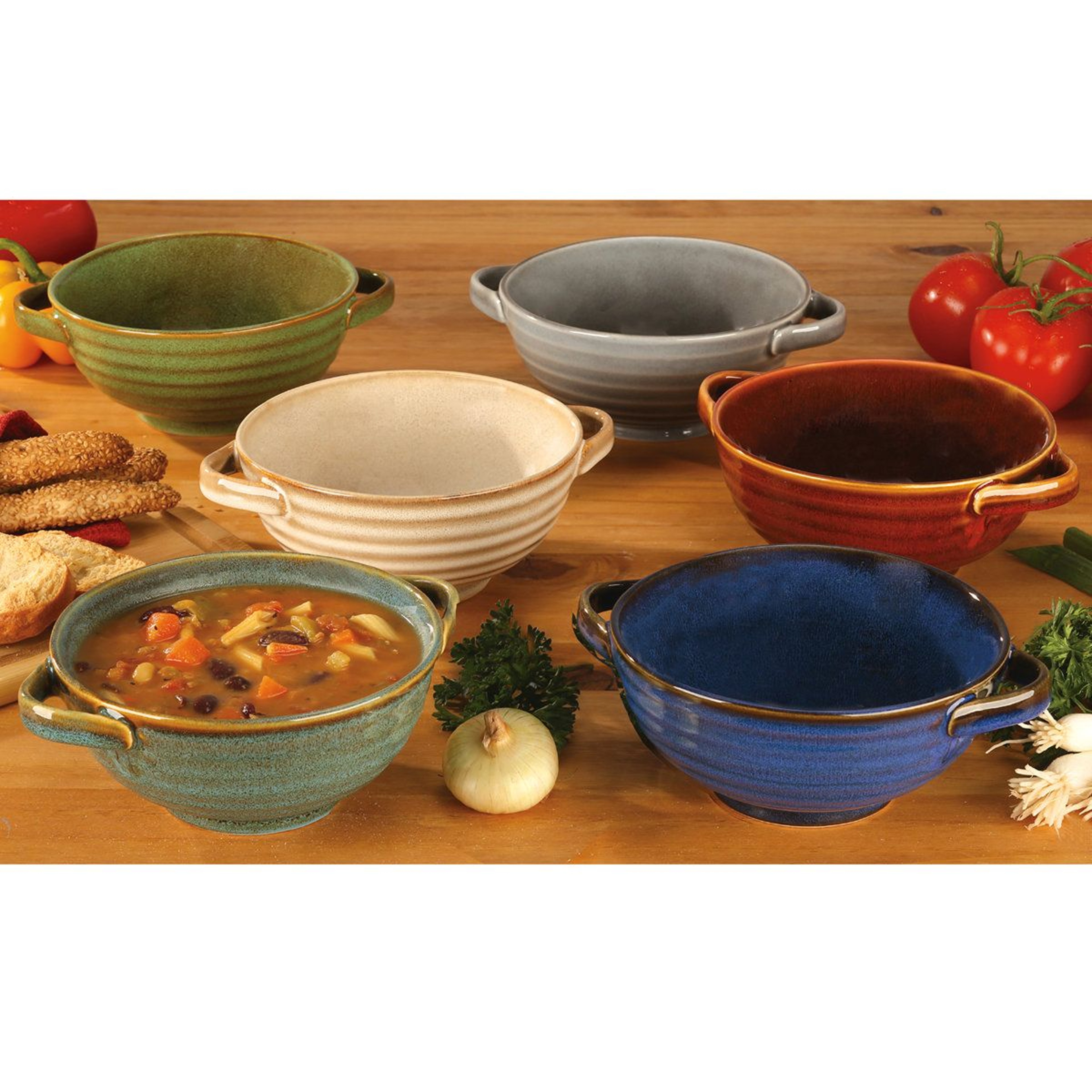 Stoneware Soup Crocks With Handles Reactive Glaze Bowls Set Of 6 1