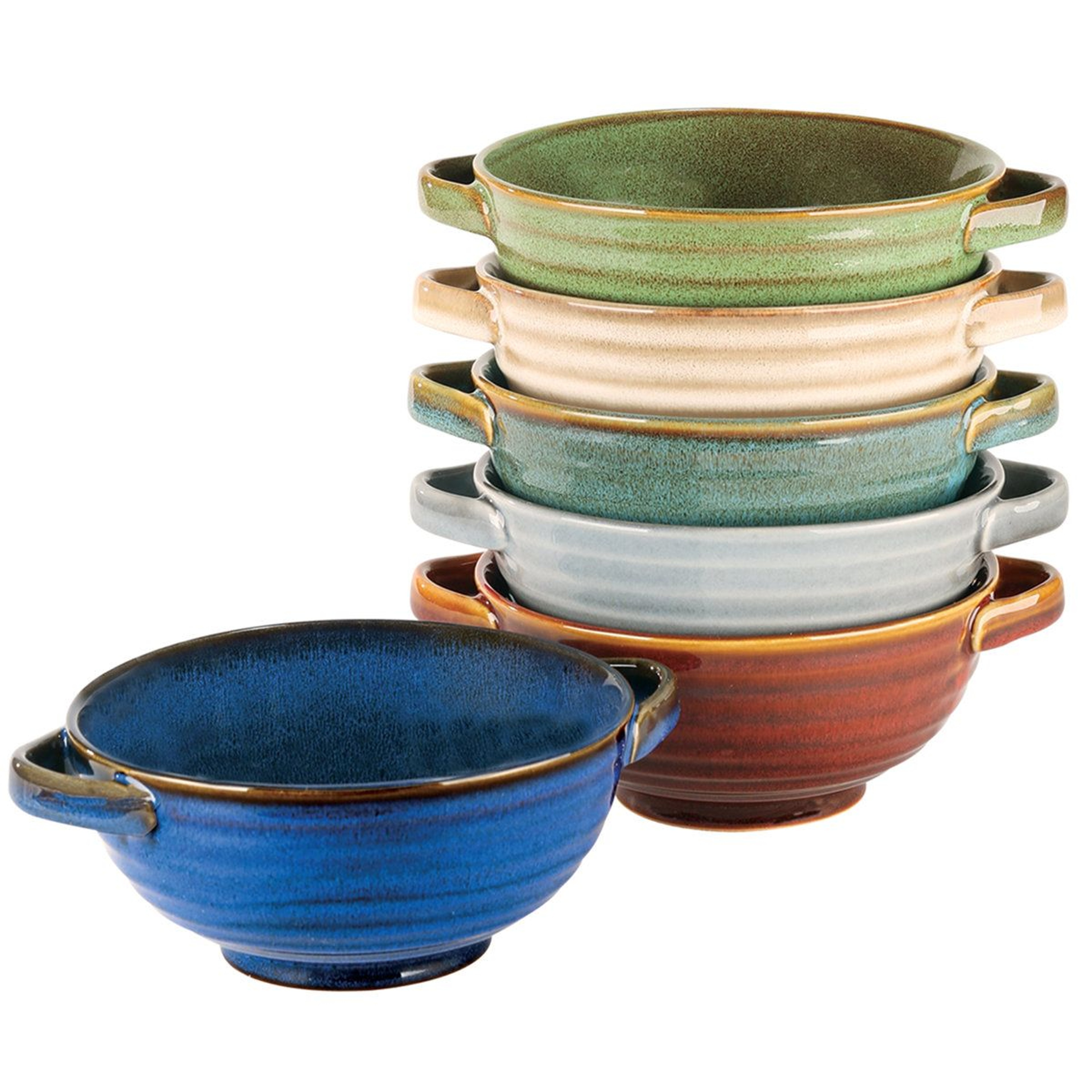 Stoneware Soup Crocks With Handles Reactive Glaze Bowls Set Of 6 0