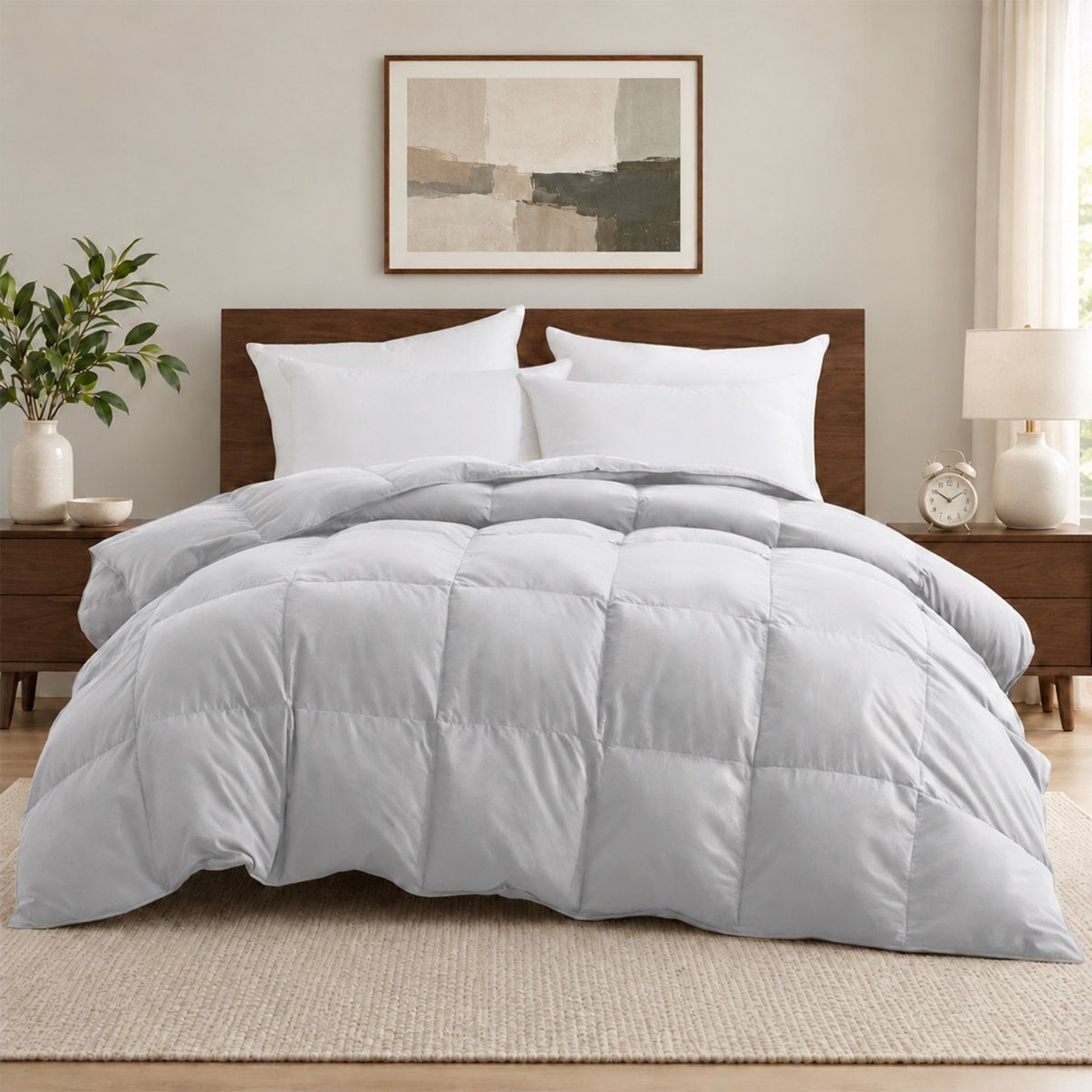 All Season Queen Down Feather Comforter With Quilted Design And Corner Ties 5