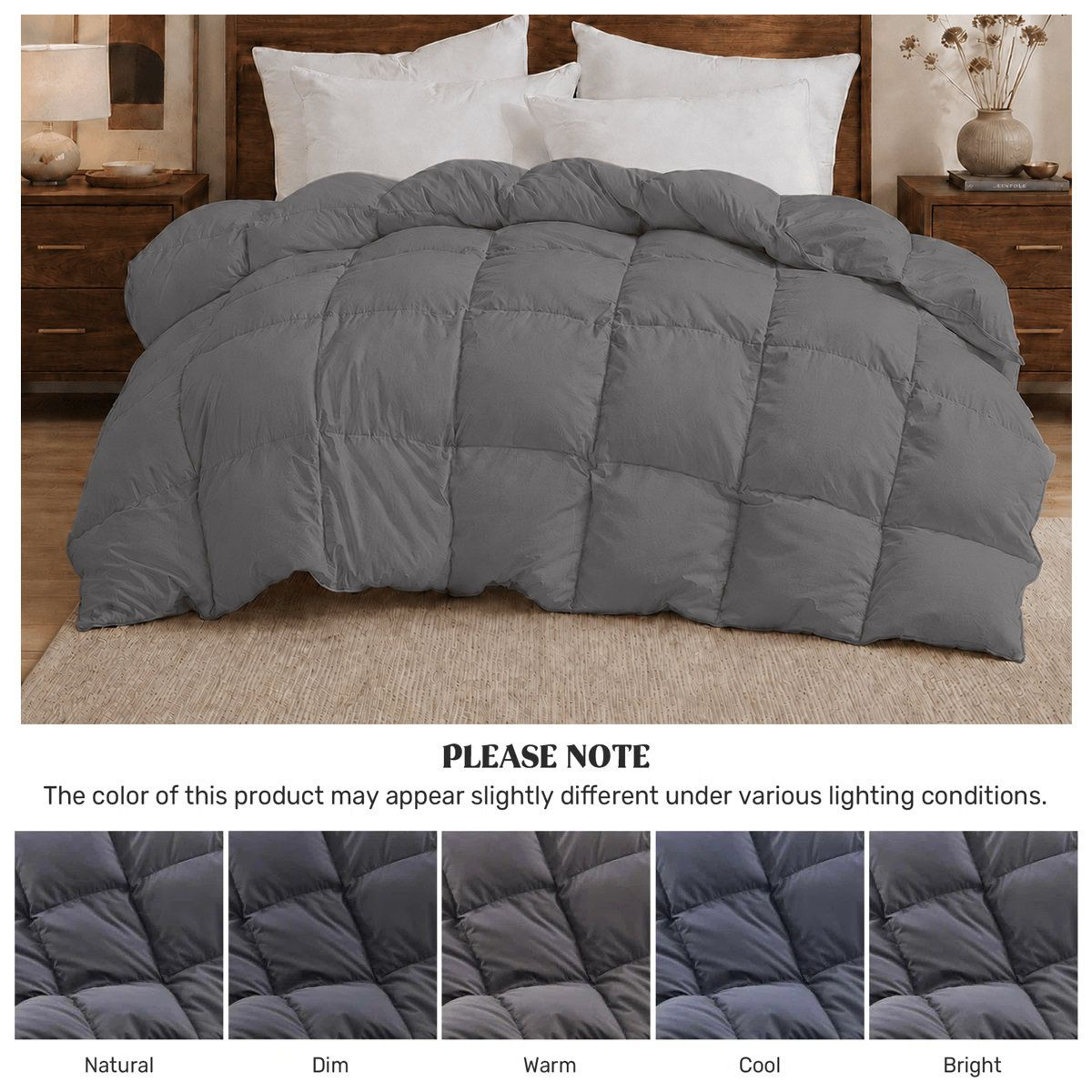 All Season Queen Down Feather Comforter With Quilted Design And Corner Ties 1