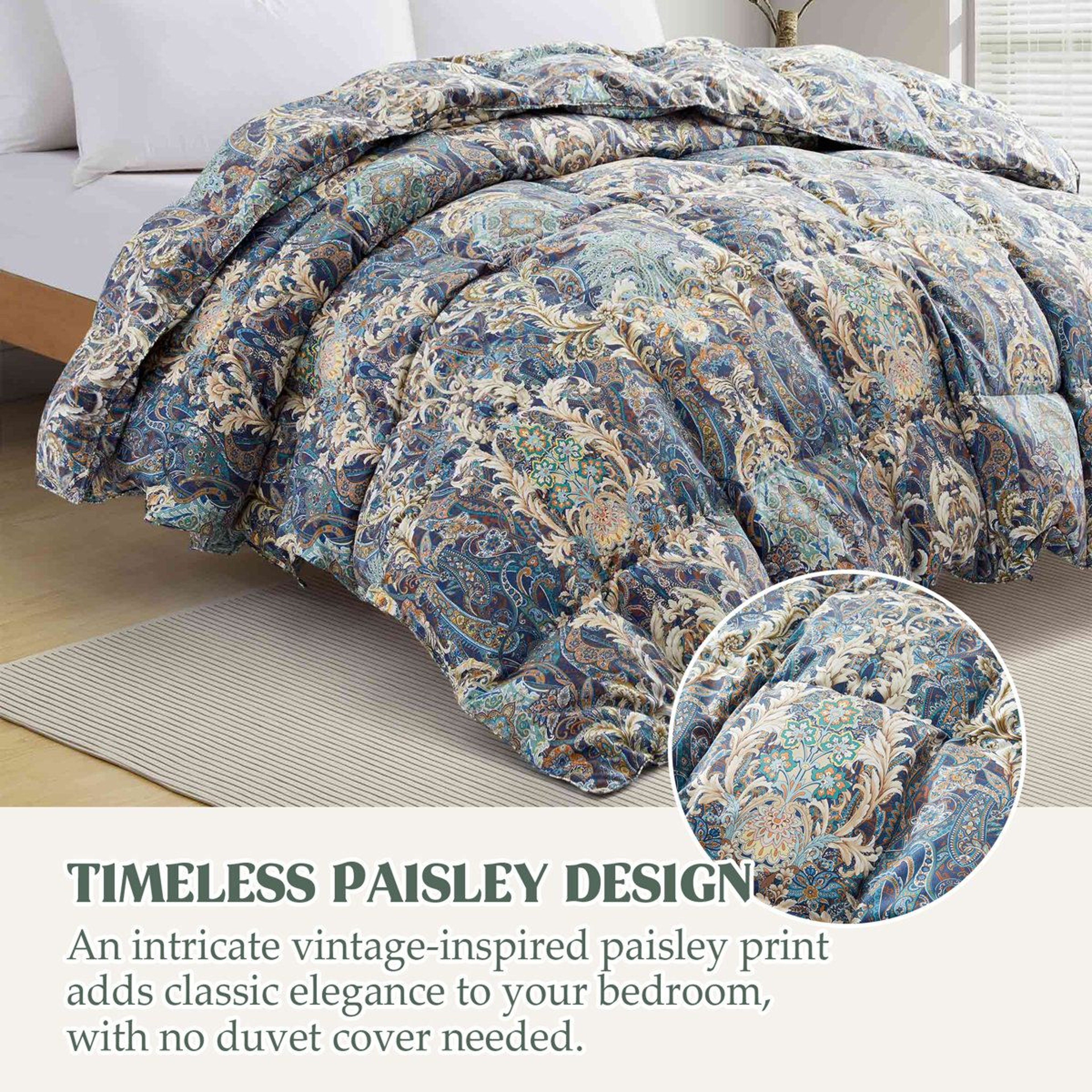 All Season King Goose Feather Down Blend Comforter With Paisley Print 3