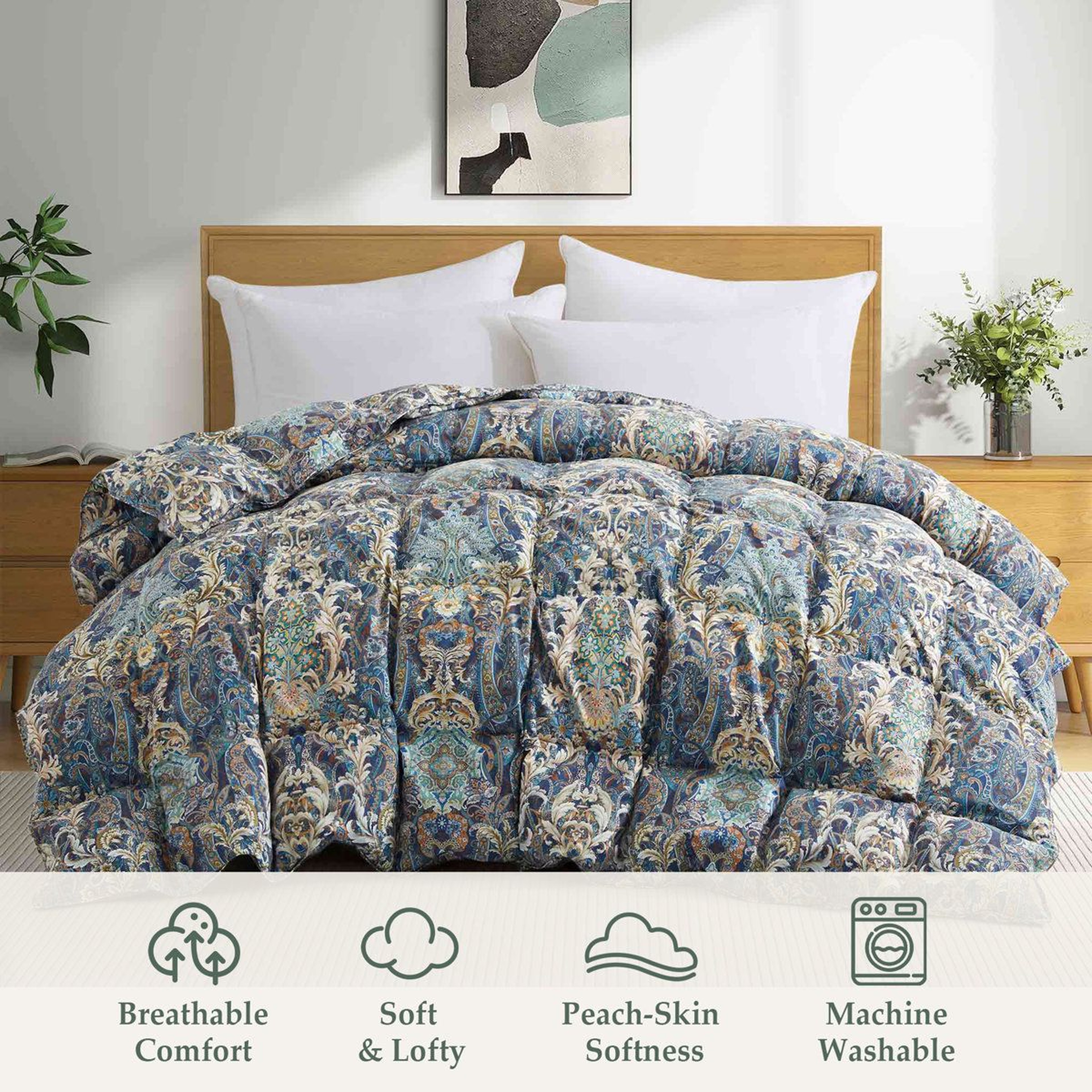 All Season King Goose Feather Down Blend Comforter With Paisley Print 4