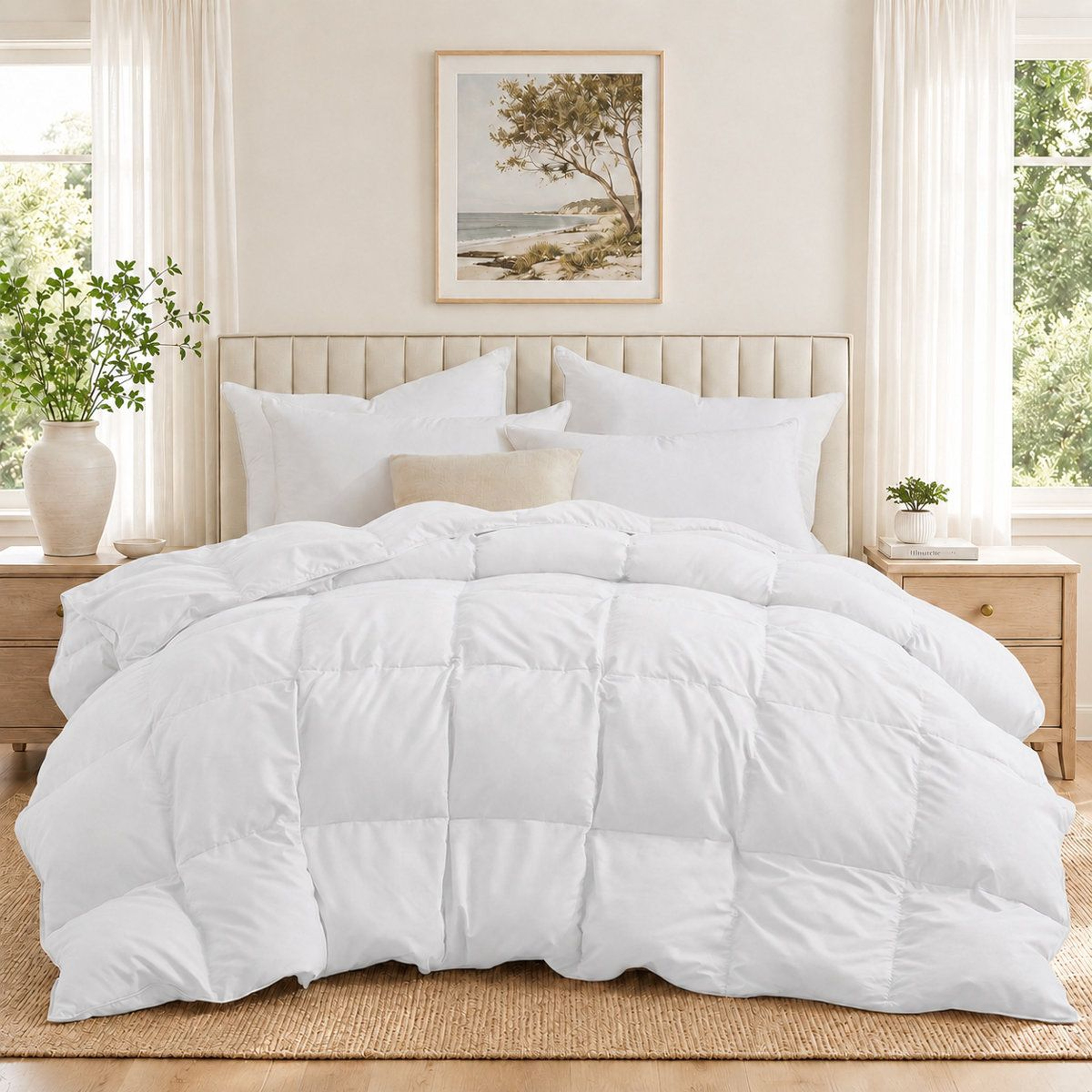 All Season Queen Goose Feather Fiber Comforter With Soft Quiet Shell 0