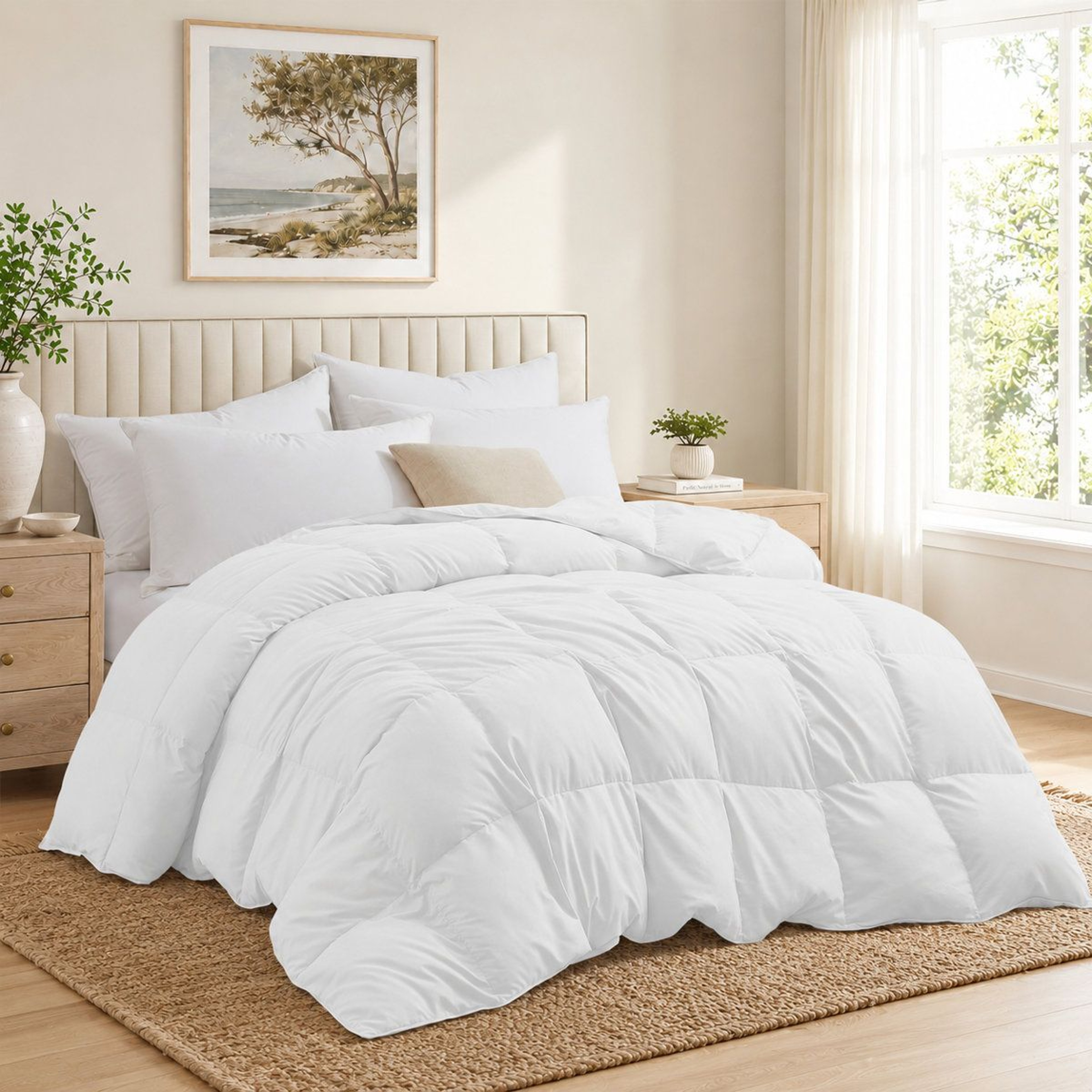 All Season Queen Goose Feather Fiber Comforter With Soft Quiet Shell 4