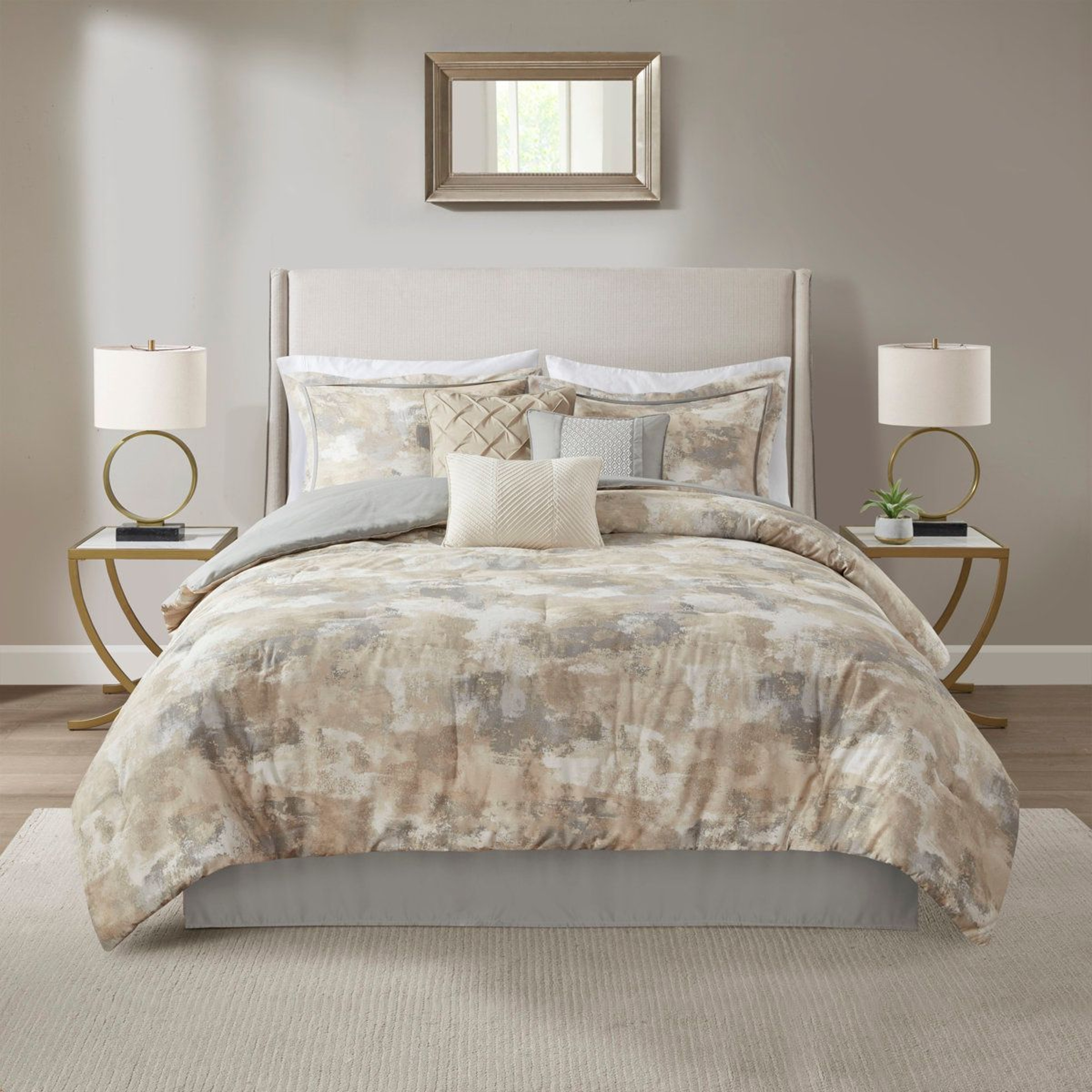 King Comforter Set 7 Piece Gray Textured Cotton Blend Reversible Bedding 0