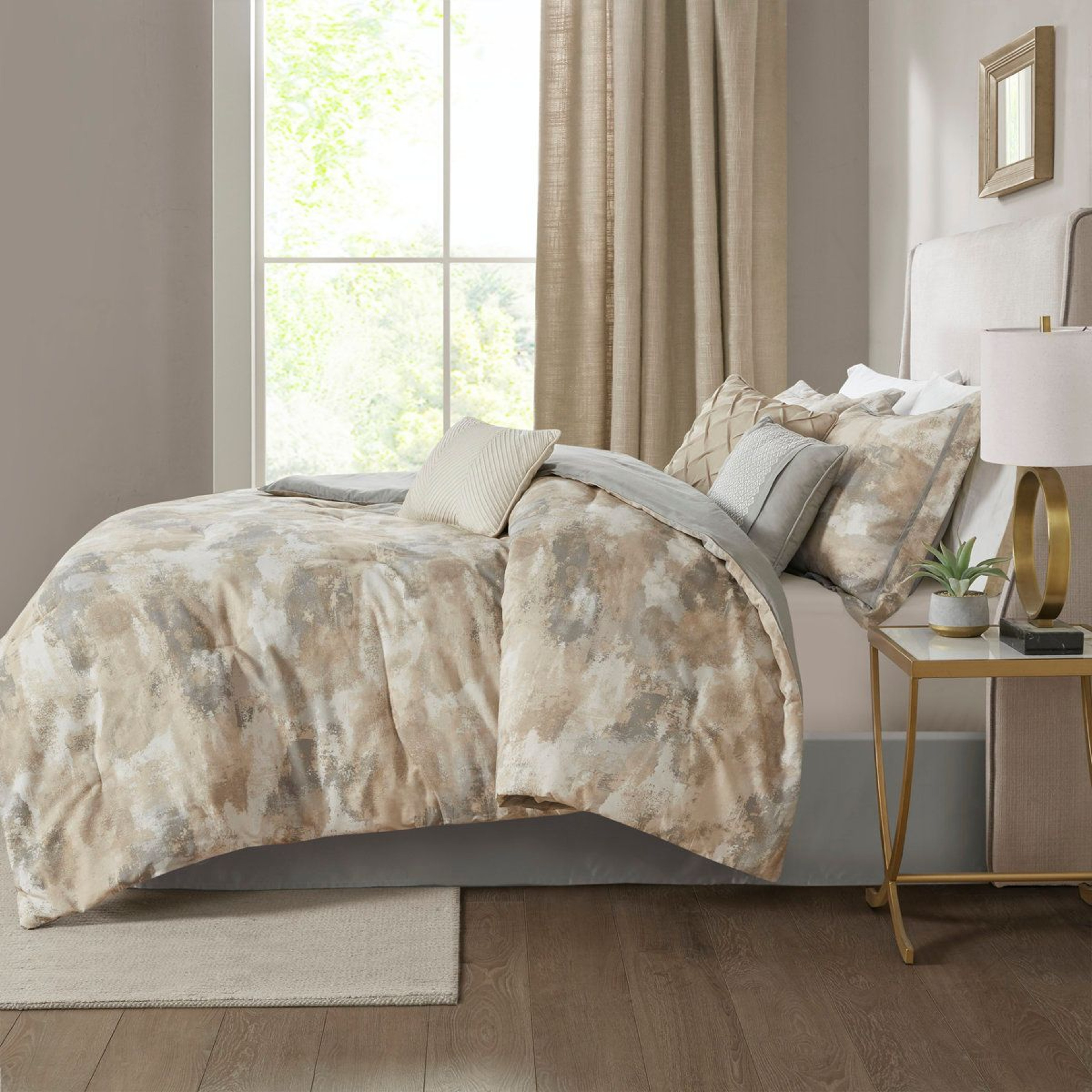 King Comforter Set 7 Piece Gray Textured Cotton Blend Reversible Bedding 4
