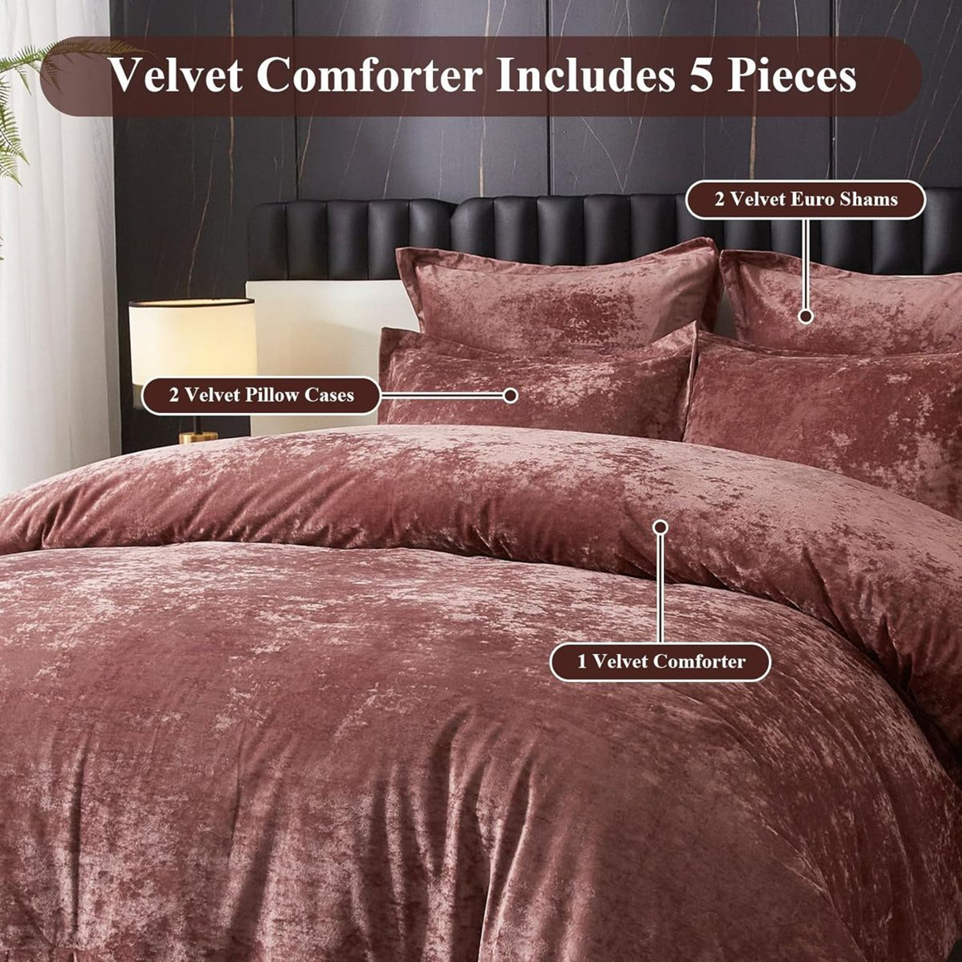 Crushed Velvet Comforter Set 5 Piece Lightweight Reversible All Season Bedding 1