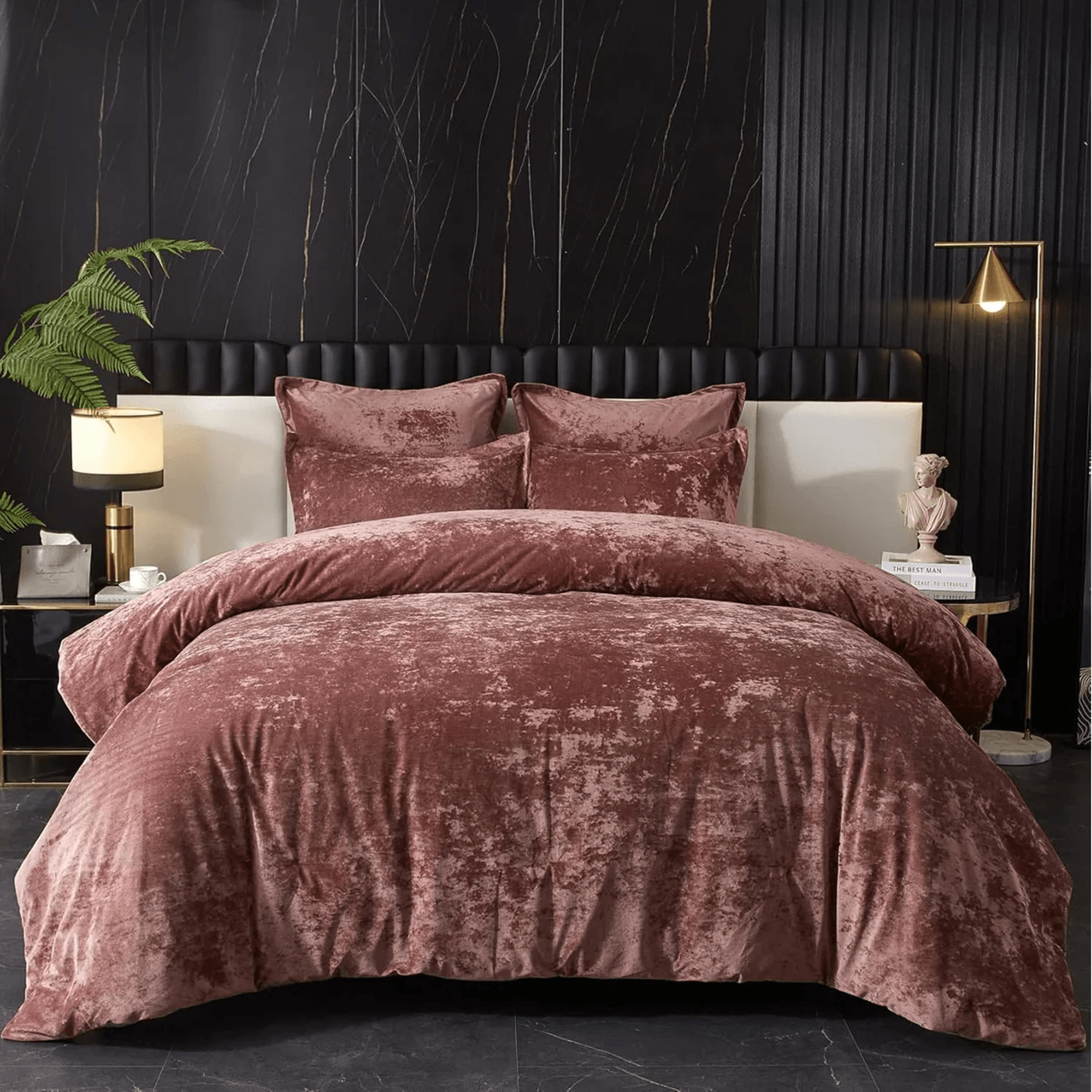 Crushed Velvet Comforter Set 5 Piece Lightweight Reversible All Season Bedding 0