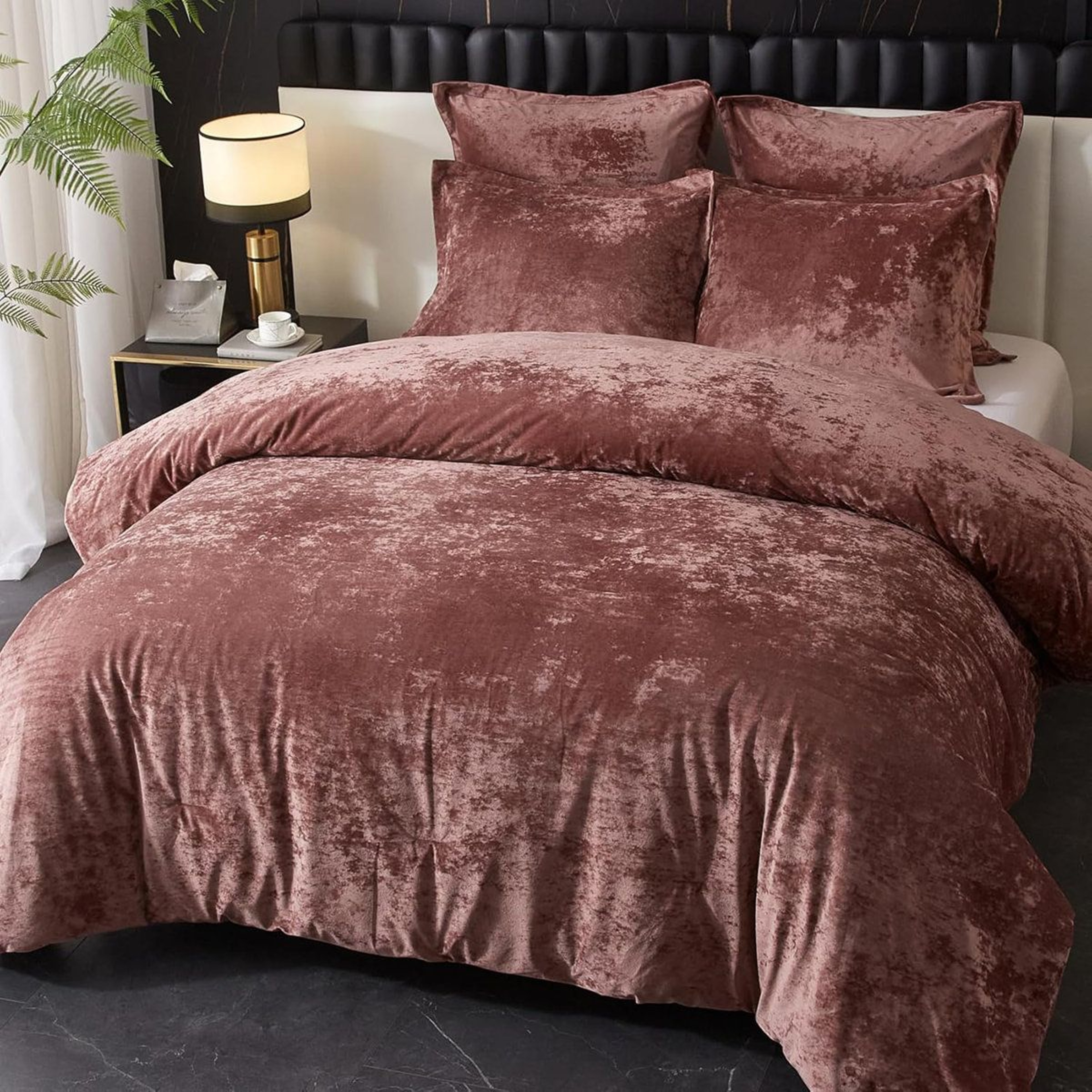 Crushed Velvet Comforter Set 5 Piece Lightweight Reversible All Season Bedding 3