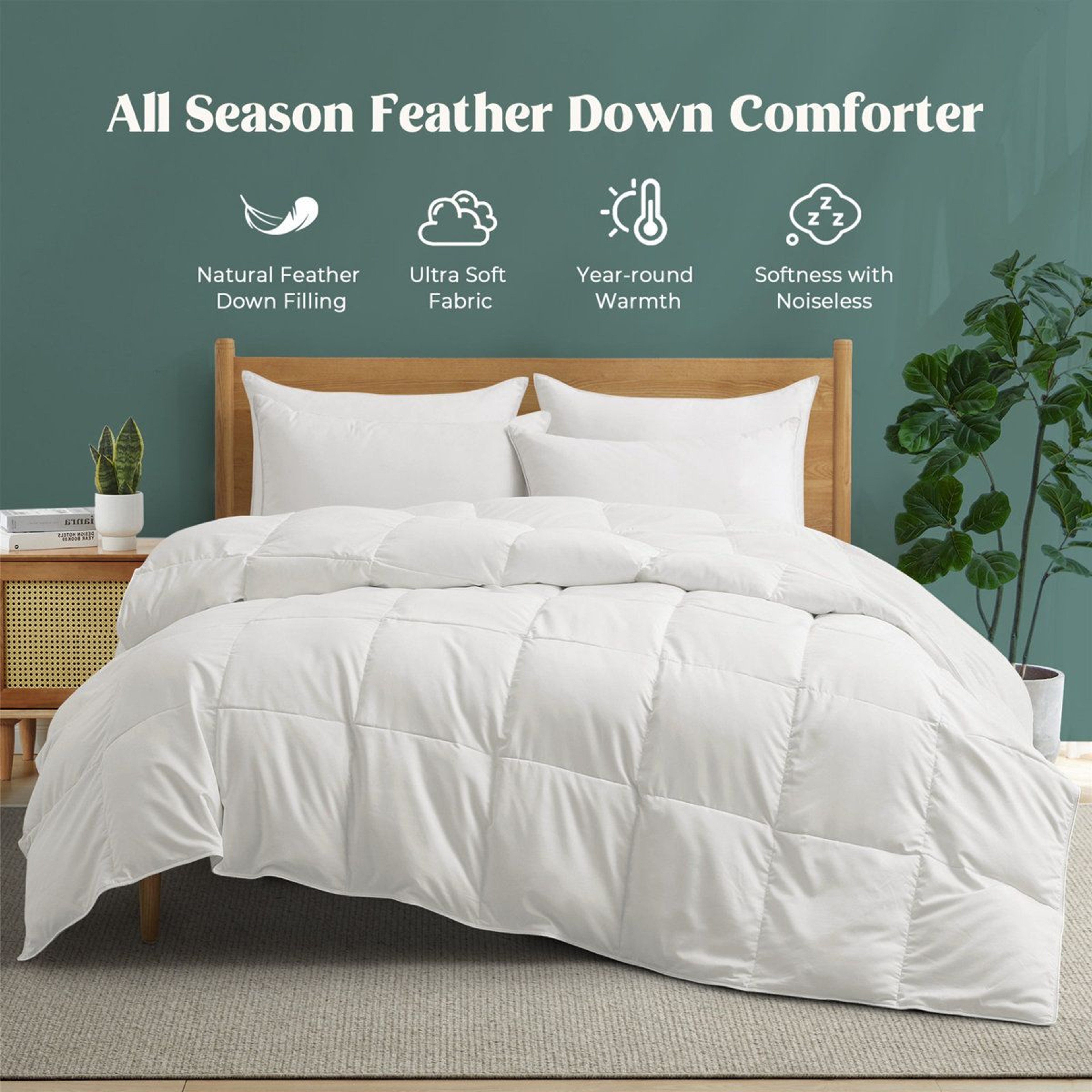 All Season Down Feather Fiber Comforter Duvet Insert Queen Size White 0