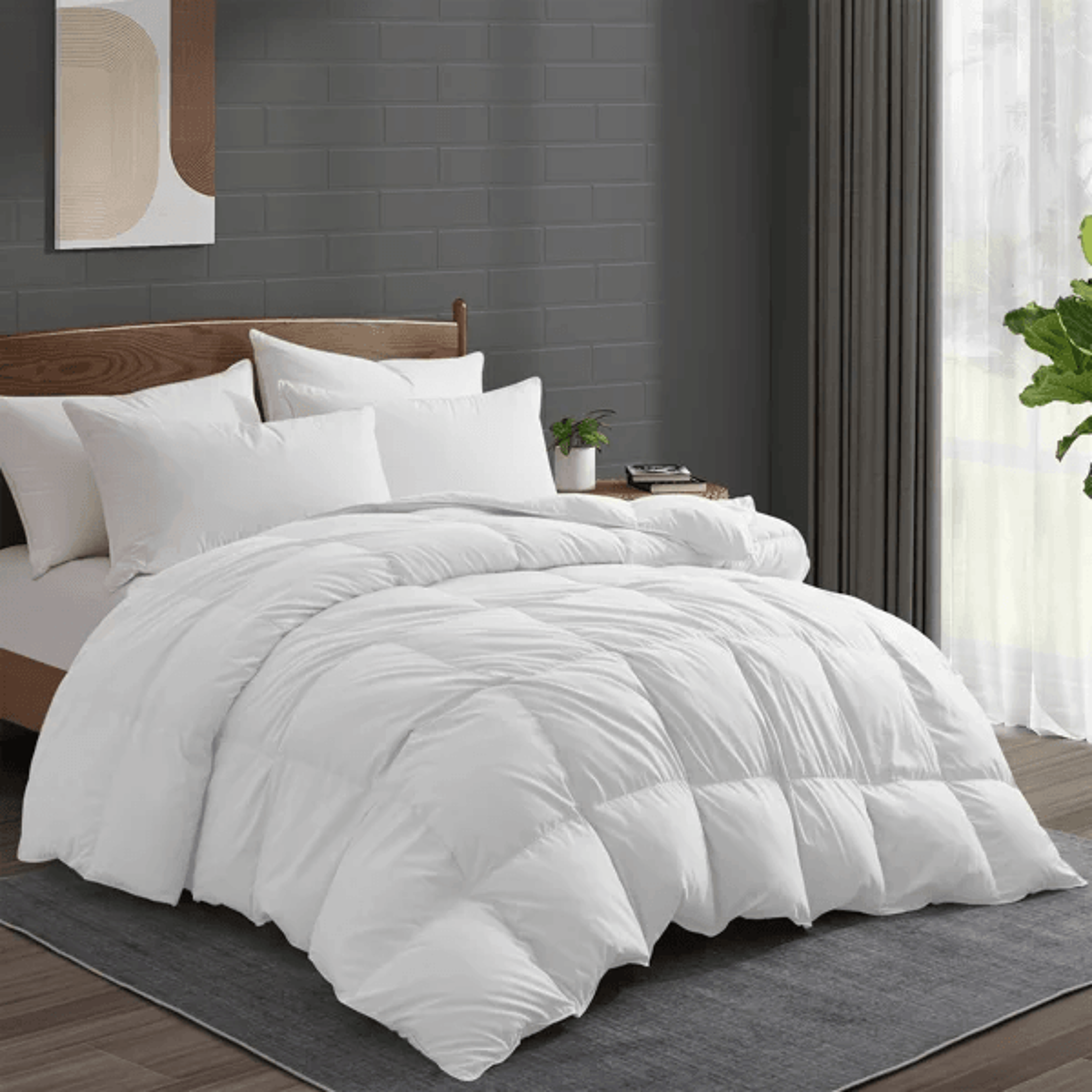 All Season Down Feather Fiber Comforter Duvet Insert Queen Size White 13
