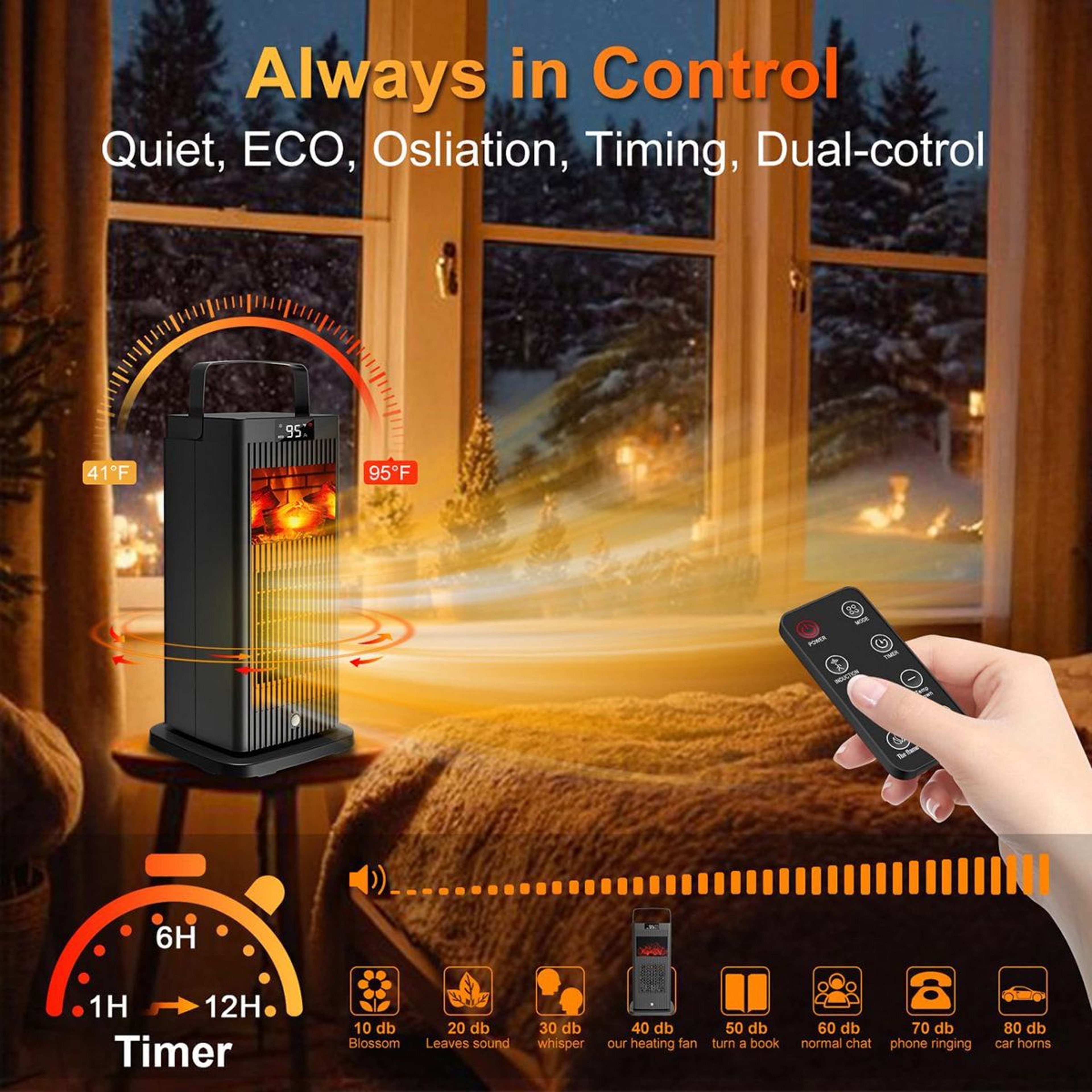 Smart Space Heater With 3D Flame Effect And Infrared Motion Sensor 2