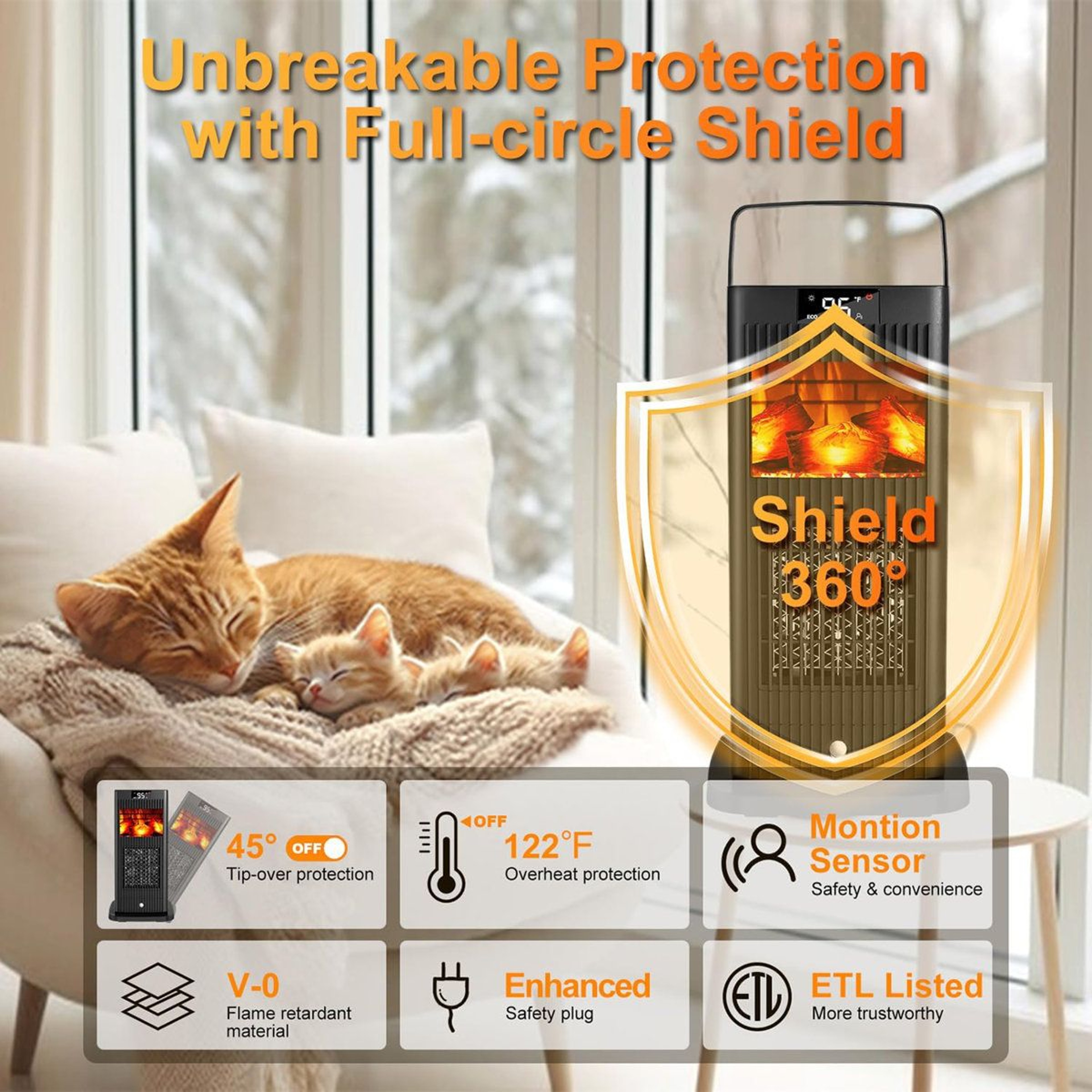 Smart Space Heater With 3D Flame Effect And Infrared Motion Sensor 4
