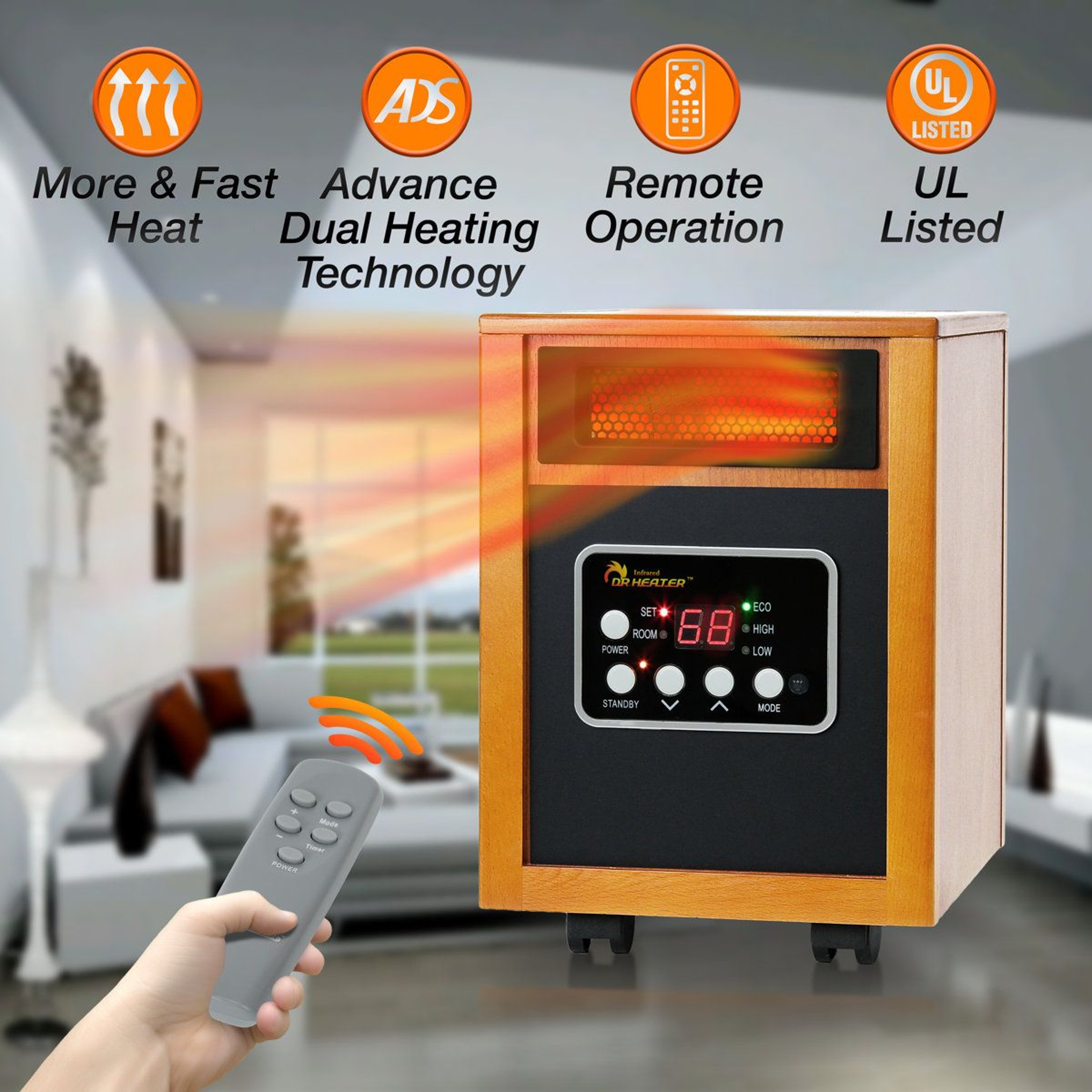 Portable Infrared Space Heater With Remote Control And Adjustable Thermostat 3